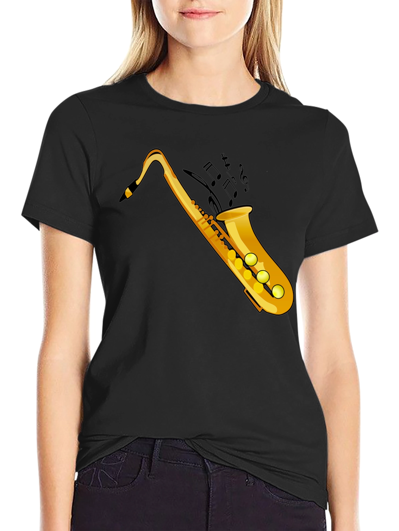 Black Saxophone Graphic T-Shirt - Musical Instrument Tee view 2