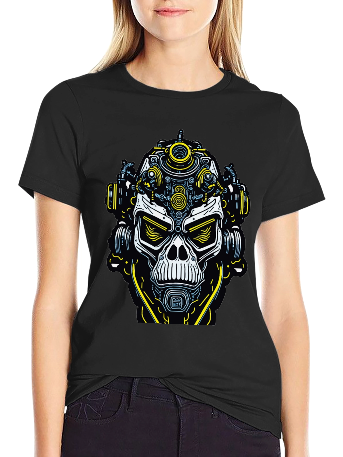 Black Steampunk Skull T-Shirt - Unique Graphic Tee for Men view 2