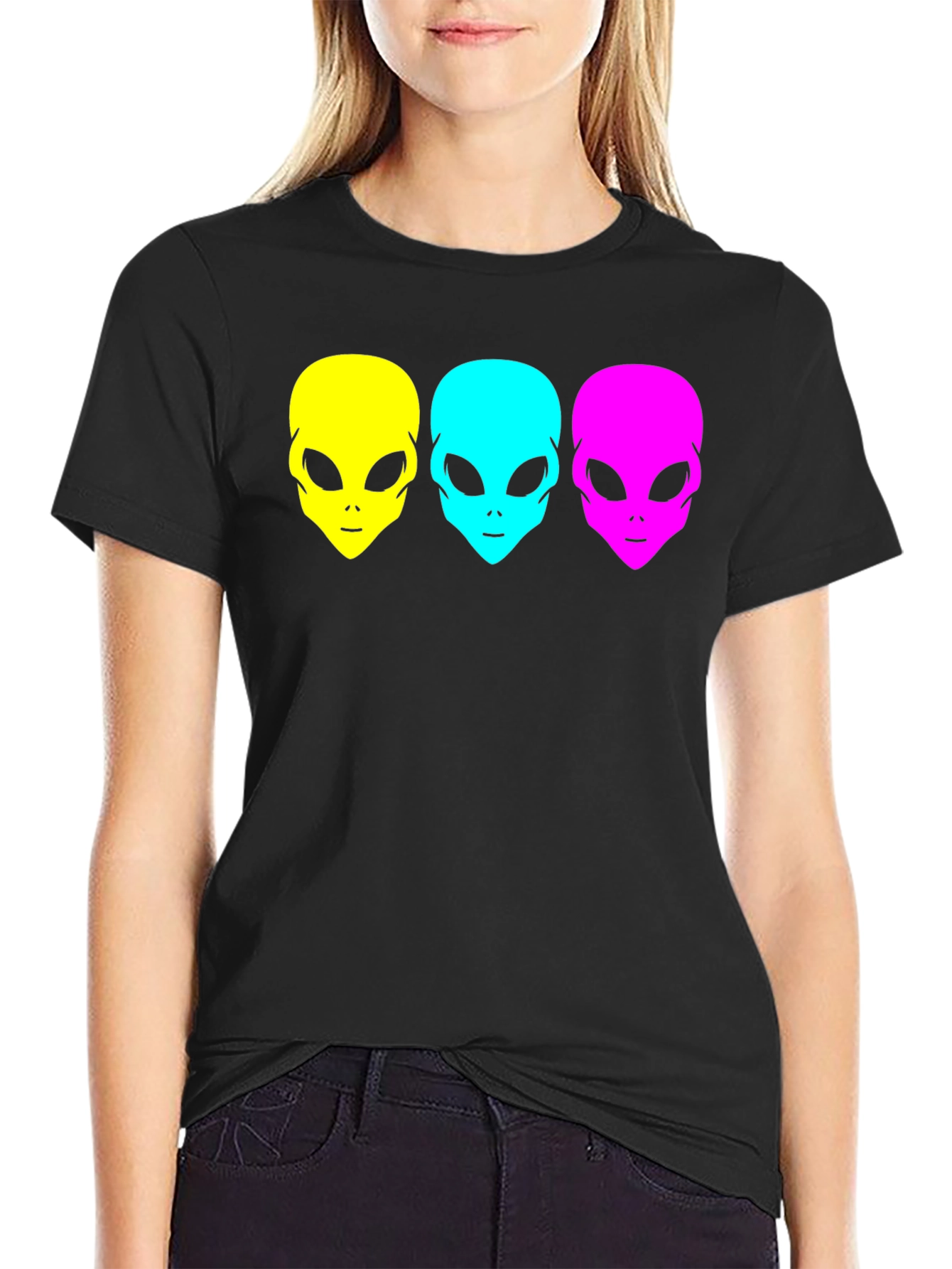 Black Alien Head Graphic Tee - Black Unisex T-Shirt view 2