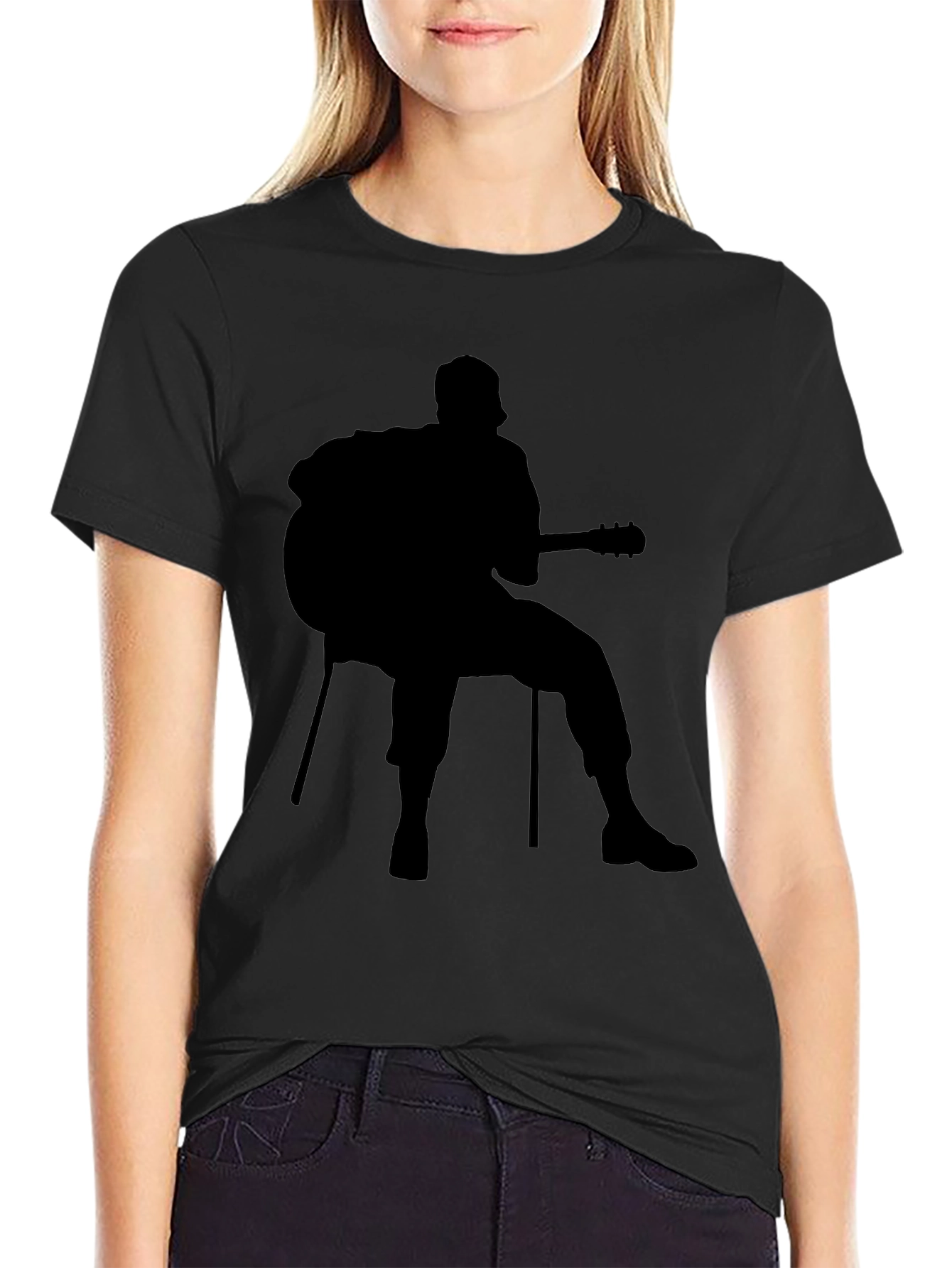 Black Silhouette Guitar Player T-Shirt - Casual Style view 2