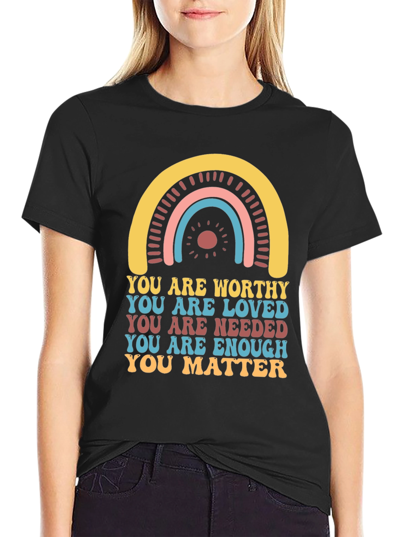 Black Affirmation T-Shirt - You Are Worthy, Loved, Needed view 2