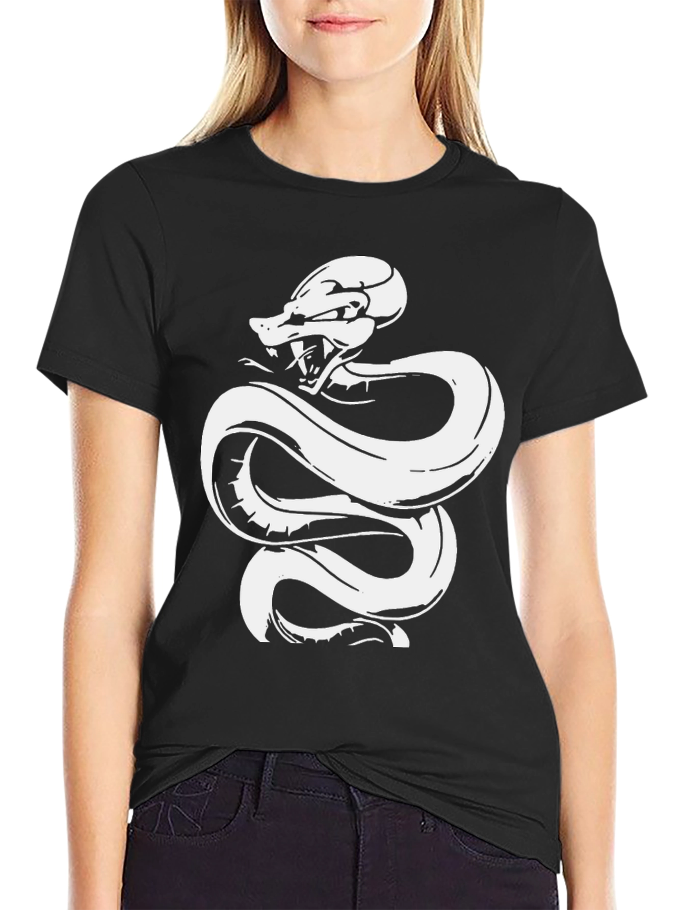 Black Black Tee with White Snake Graphic view 2