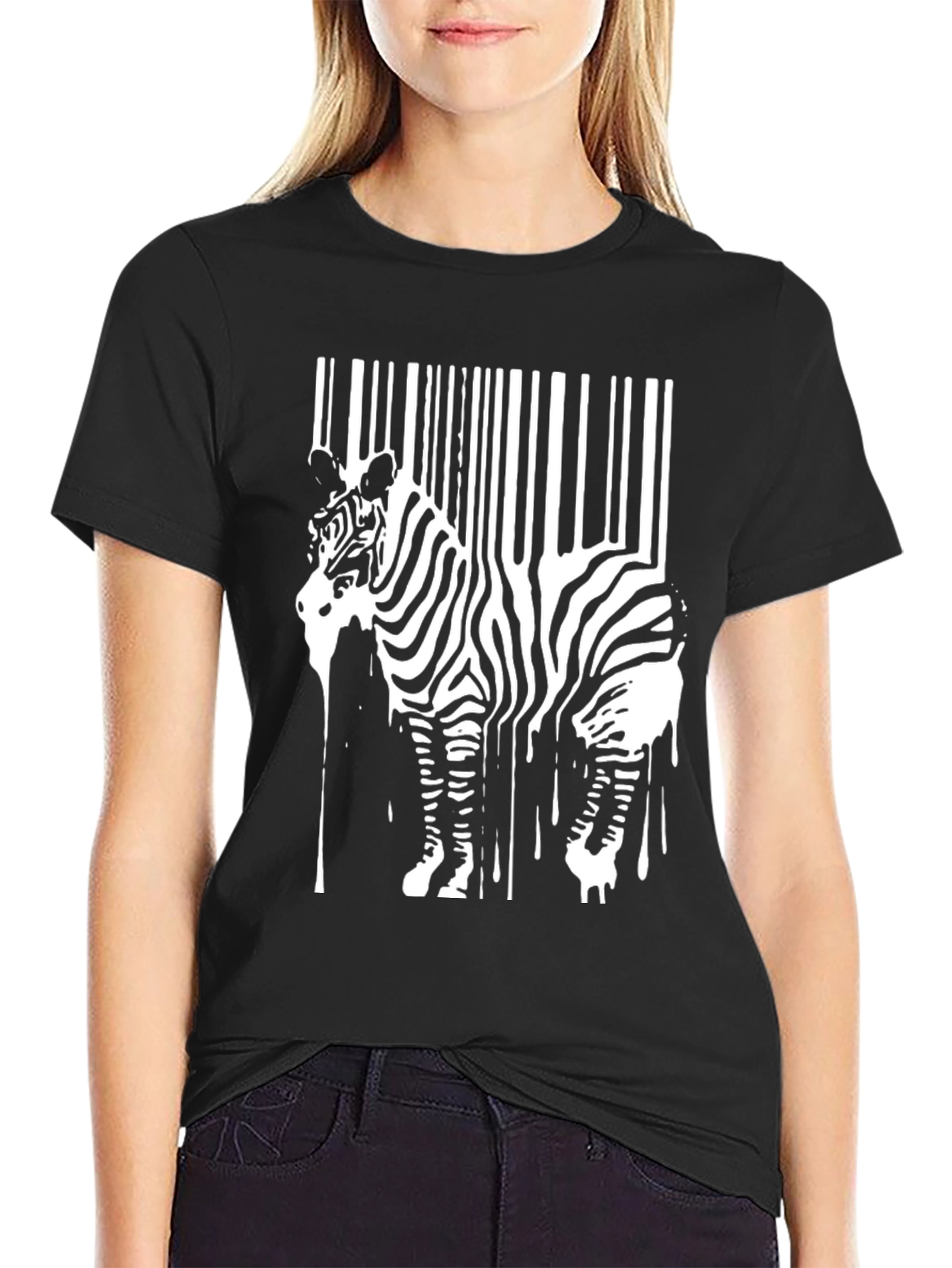 Black Zebra Barcode Graphic T-Shirt - Unique Art Tee view 2
