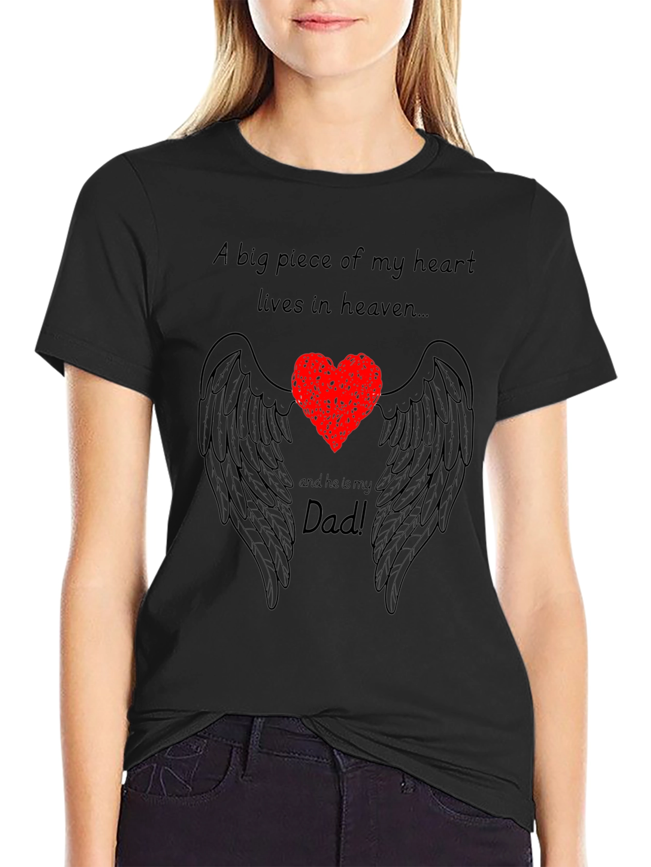 Black In Loving Memory Dad T-Shirt - Heart and Wings Design view 2