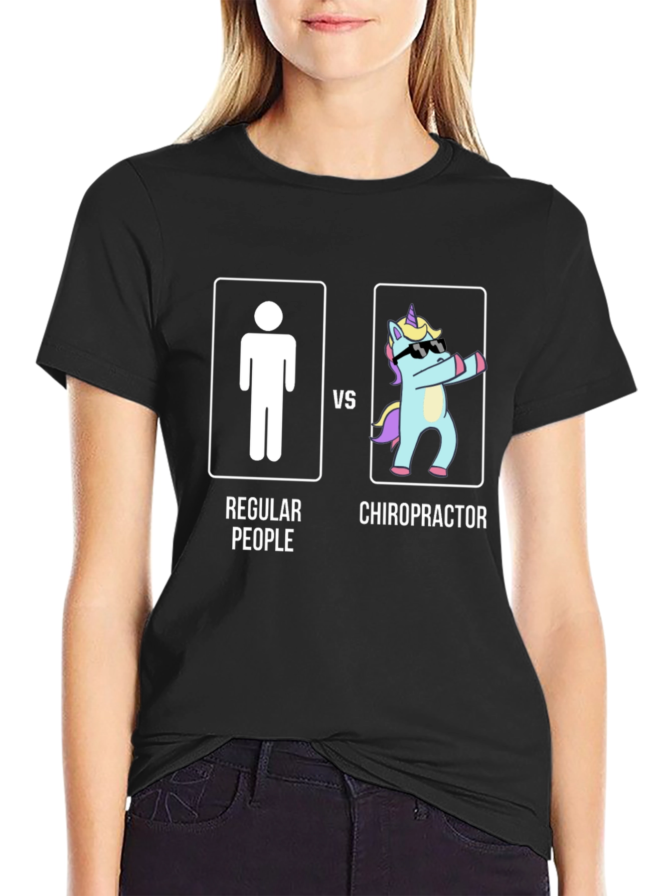 Black Chiropractor vs Regular People T-Shirt - Funny Graphic Tee view 2