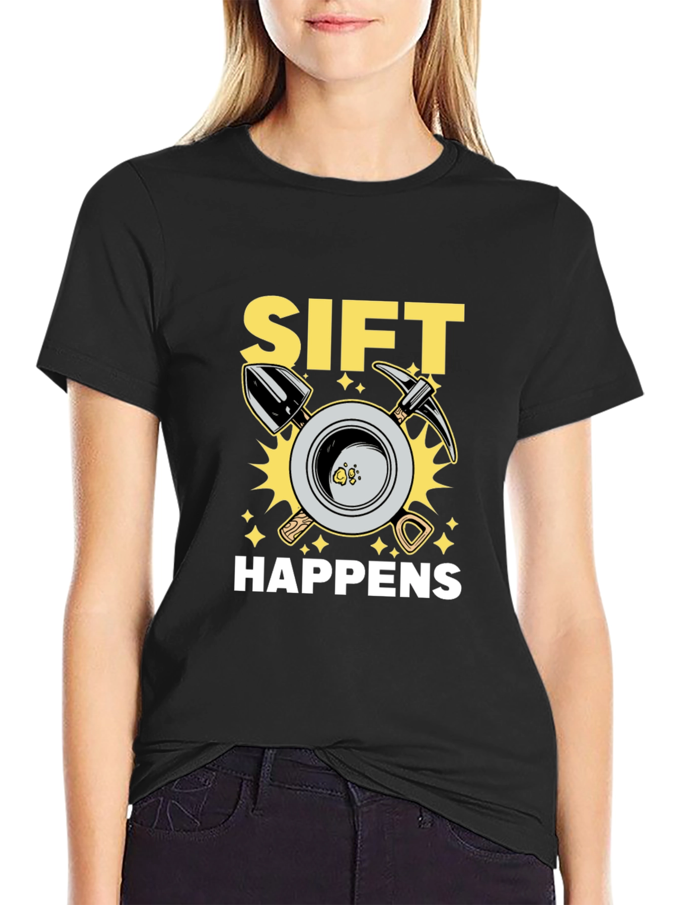 Black Sift Happens Graphic T-Shirt - Gold Mining Humor view 2