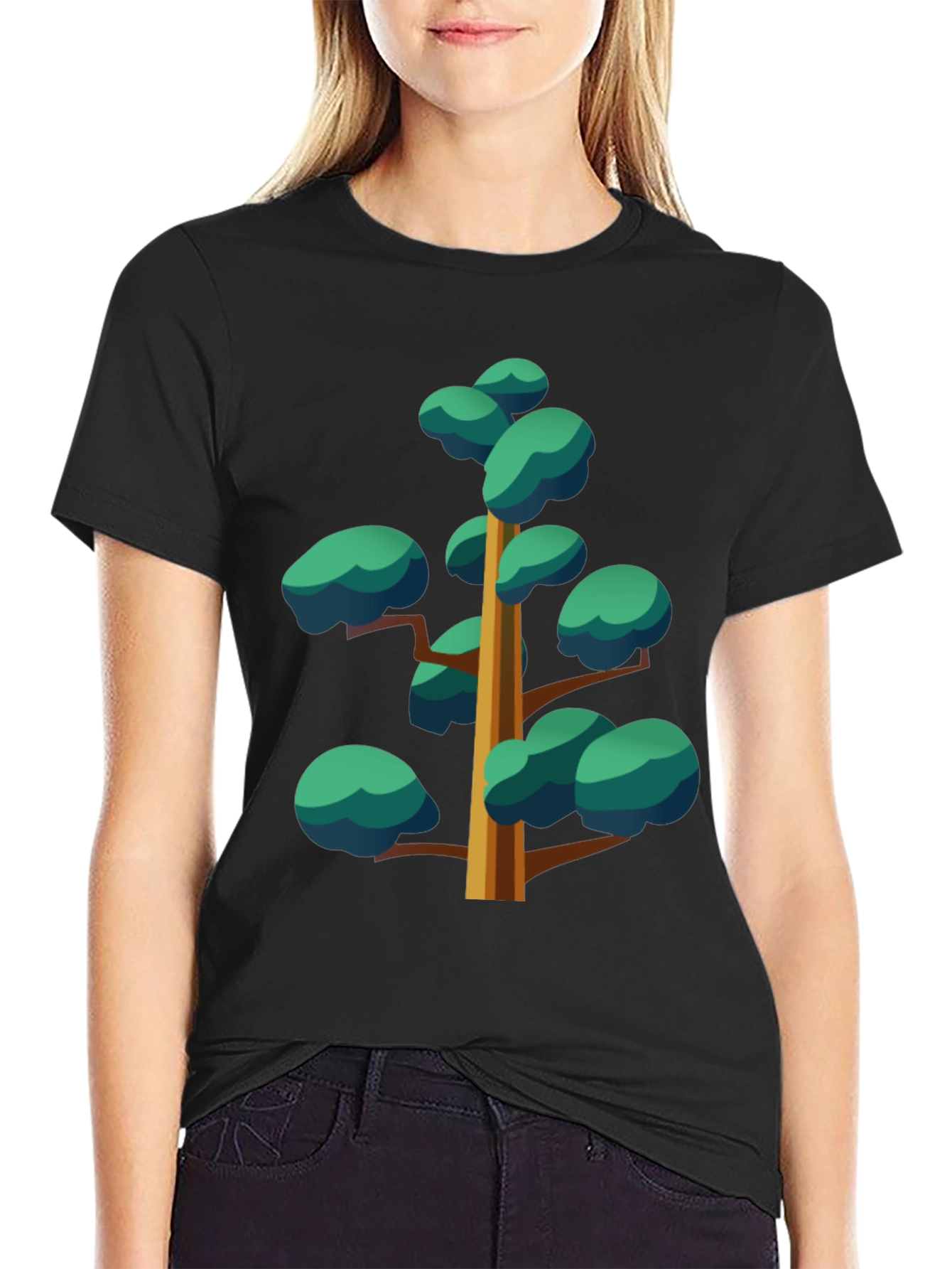 Black Cartoon Tree Graphic Black Tee view 2