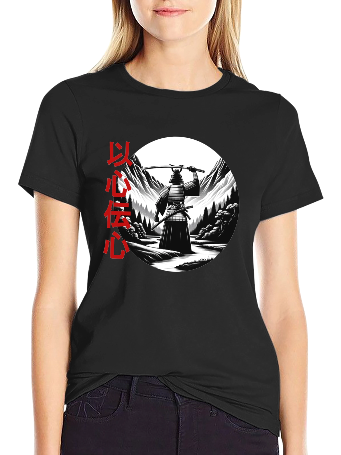 Black Samurai Warrior Graphic Tee - Japanese Culture T-Shirt view 2