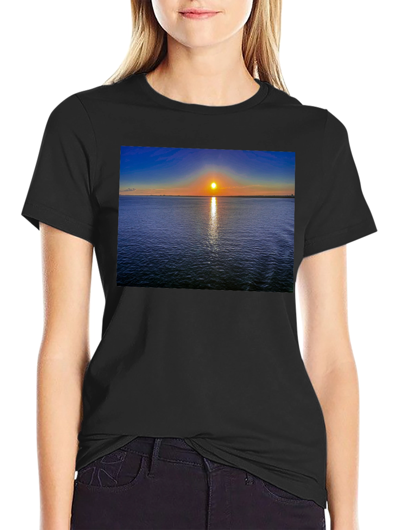 Black Sunset Over Water Graphic T-Shirt view 2