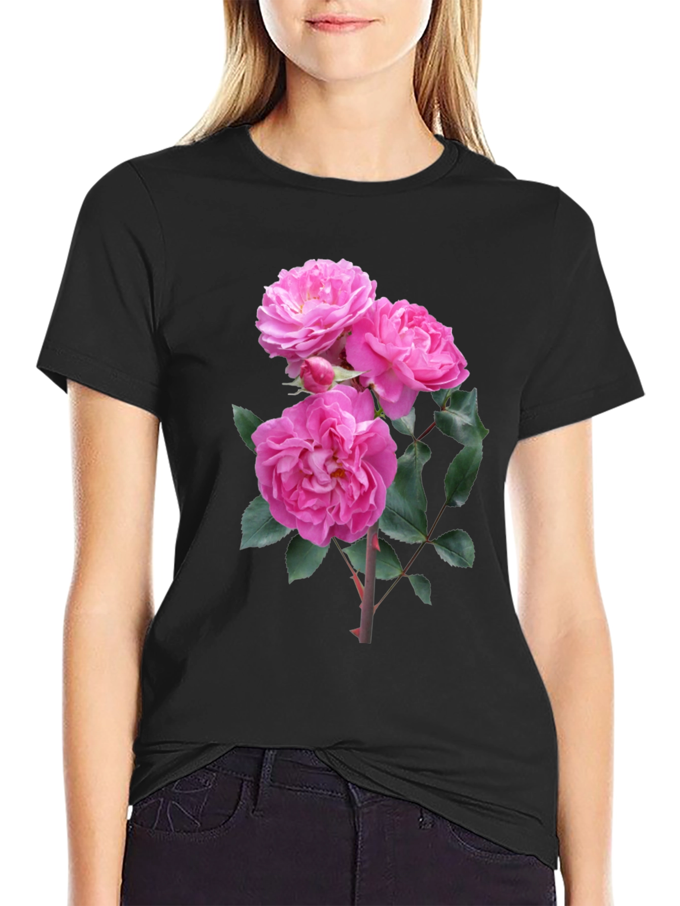 Black Floral Print Black T-Shirt view 2