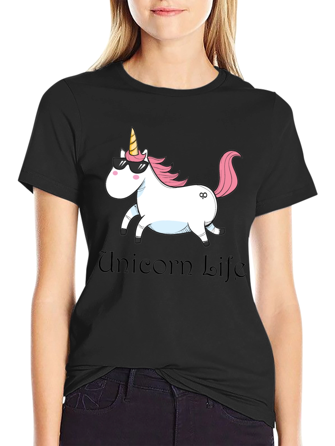 Black Unicorn Life Graphic Tee - Black Cotton Casual Shirt view 2