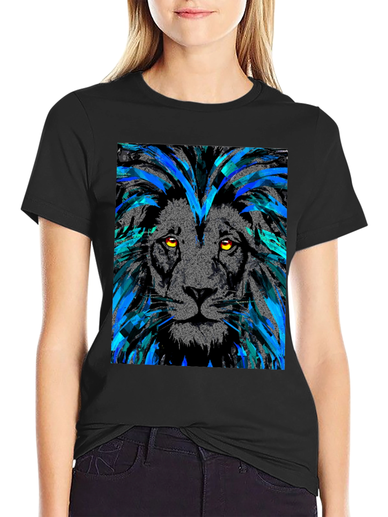 Black Lion Graphic Print Men's Black T-Shirt view 2