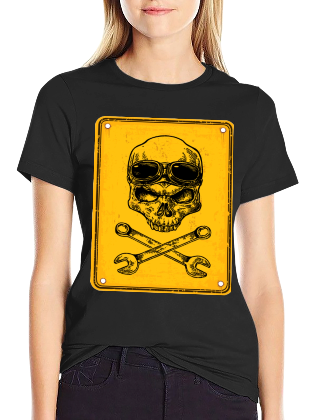 Black Skull & Wrenches Graphic T-Shirt - Mechanic Style view 2