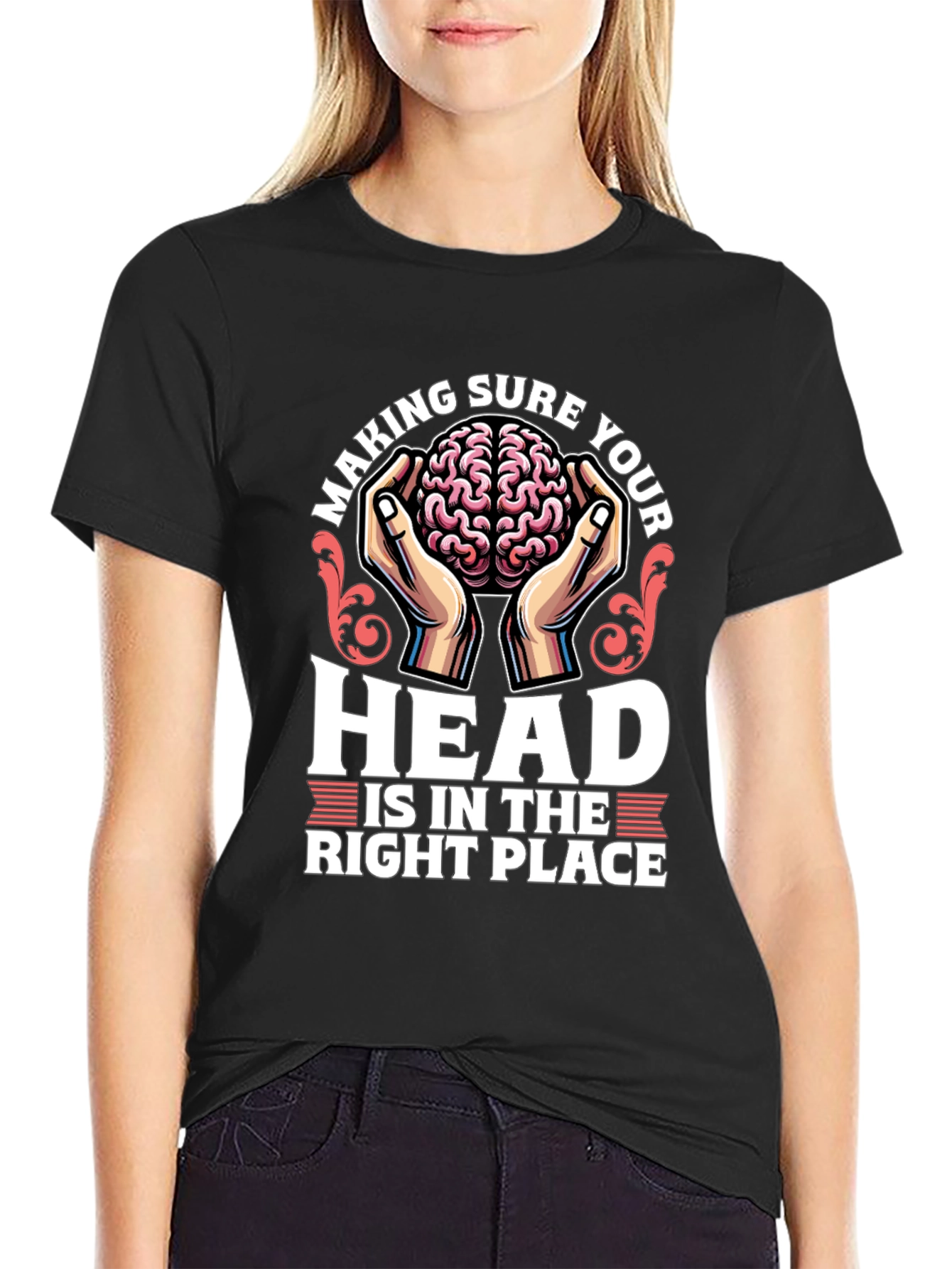 Black Brain in Hands Graphic Tee - Right Place view 2