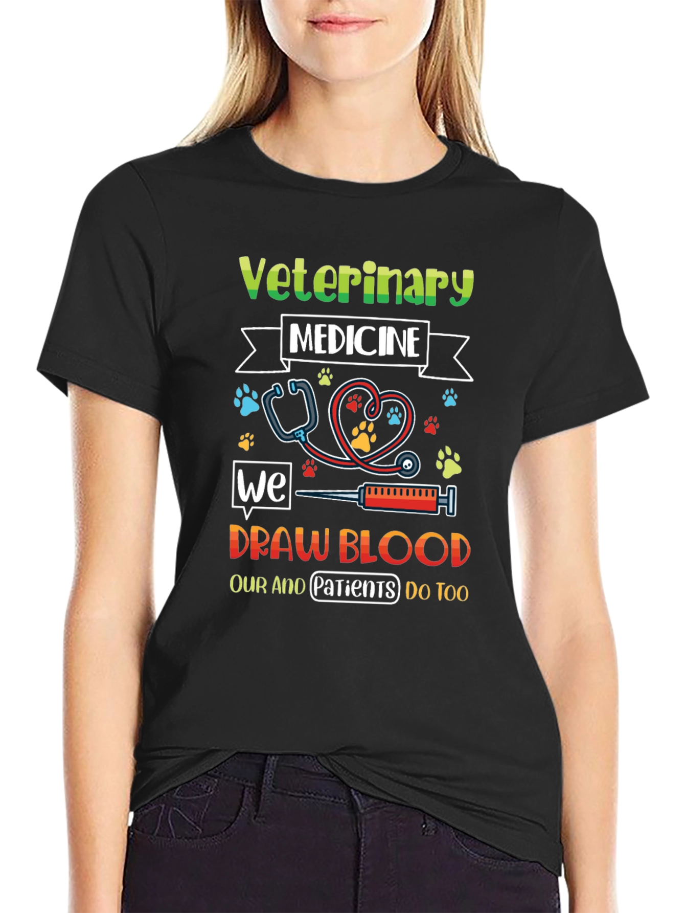 Black Veterinary Medicine Draw Blood T-Shirt view 2