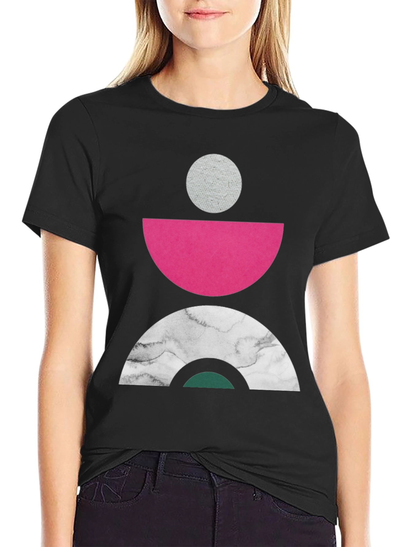 Black Geometric Print Crew Neck Tee view 2