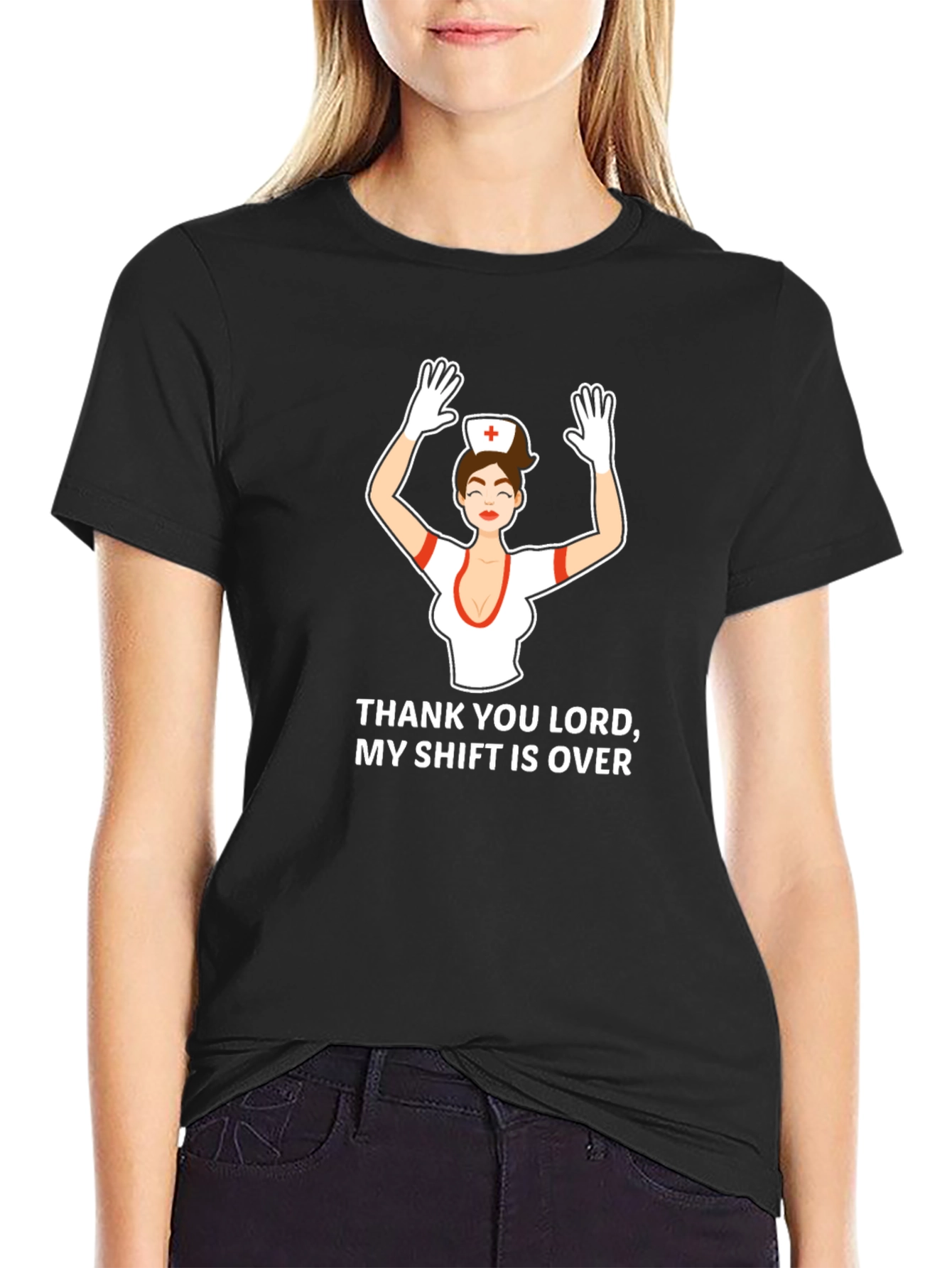 Black Nurse Shift Over Graphic T-Shirt view 2