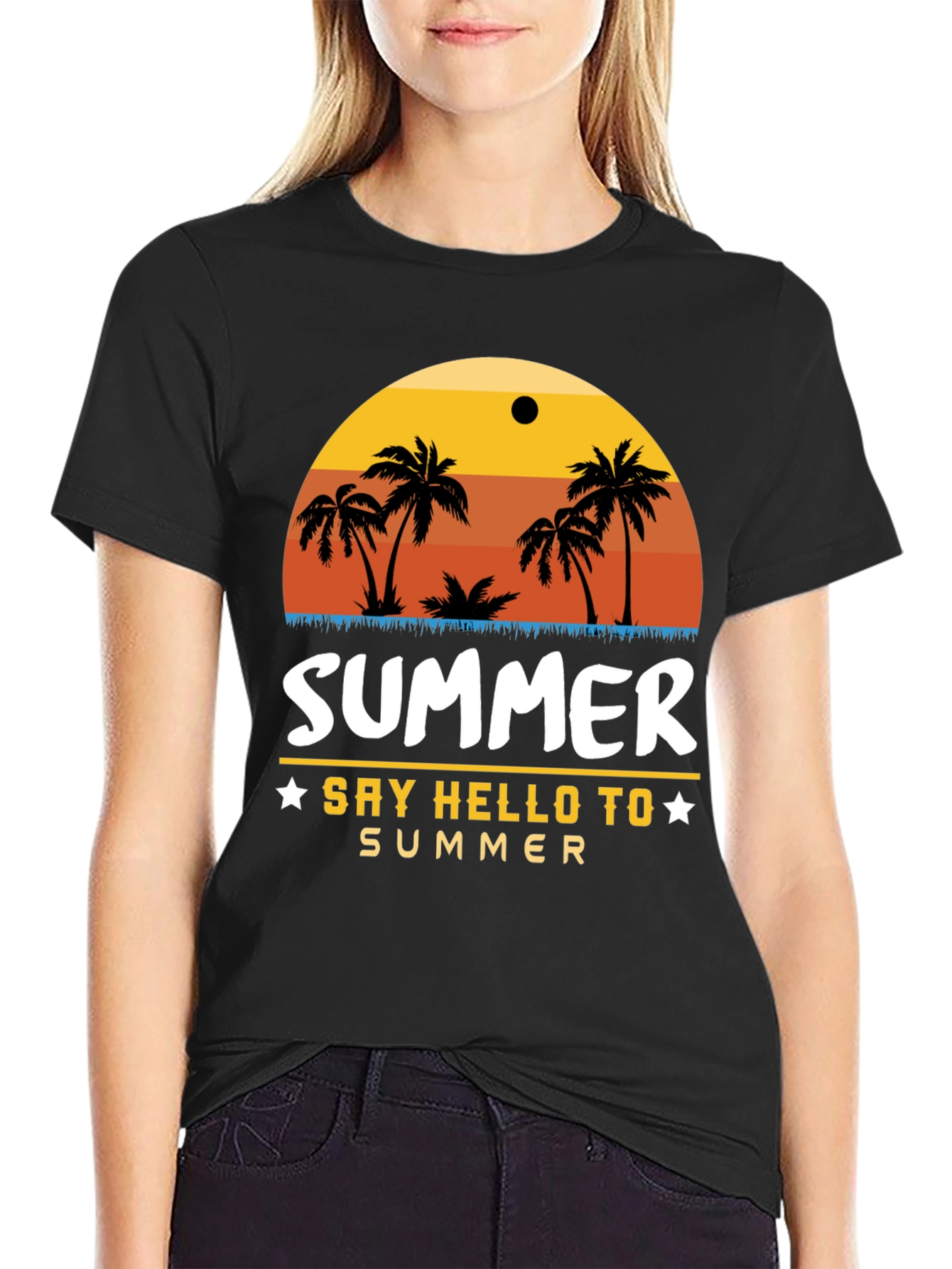 Black Summer Palm Tree Graphic T-Shirt view 2