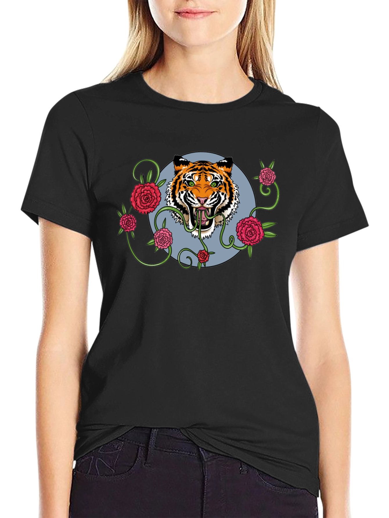 Black Tiger Rose T-Shirt - Men's Black Graphic Tee view 2