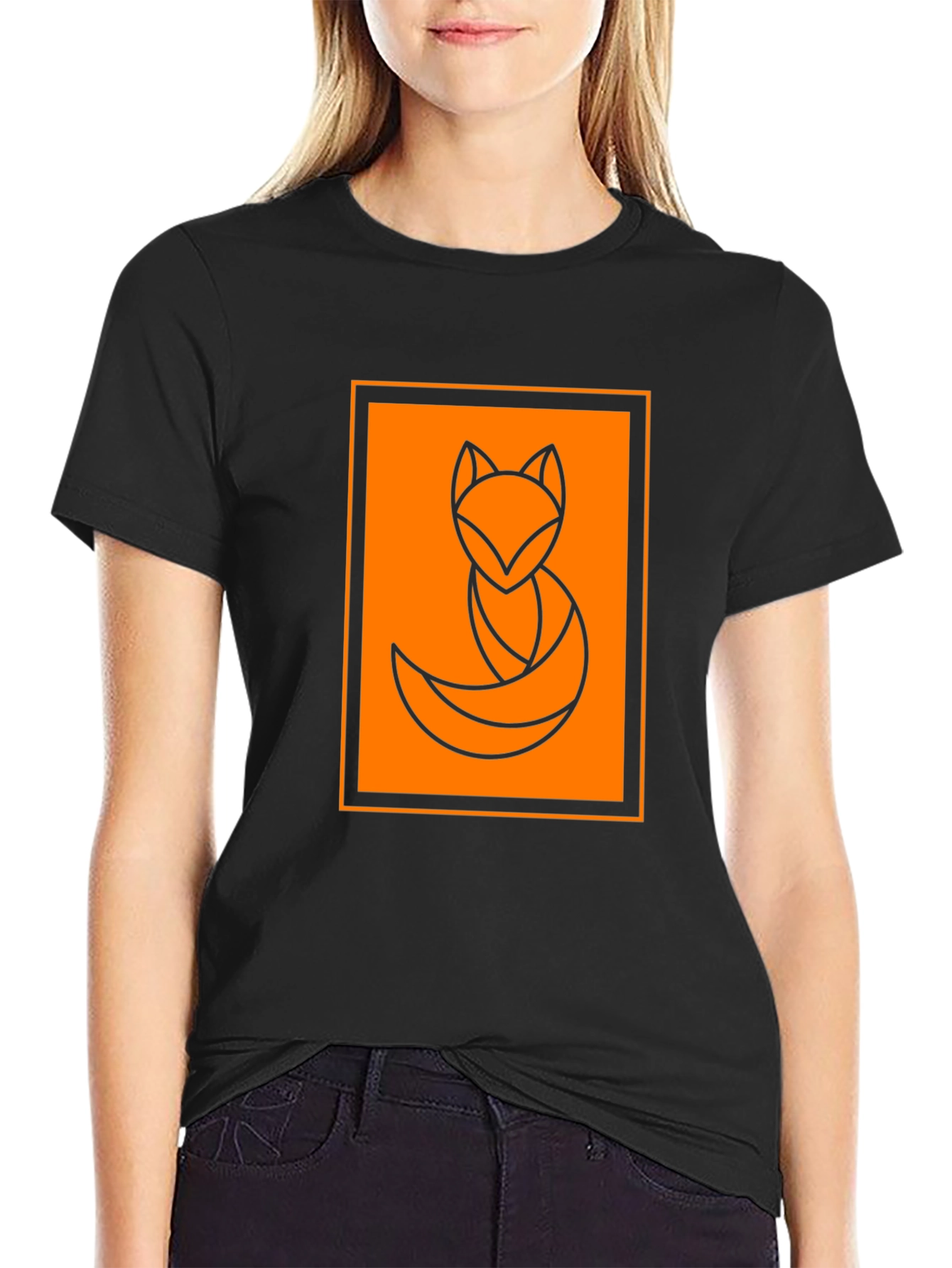Black Geometric Fox Graphic Tee - Stylish Black T-Shirt view 2