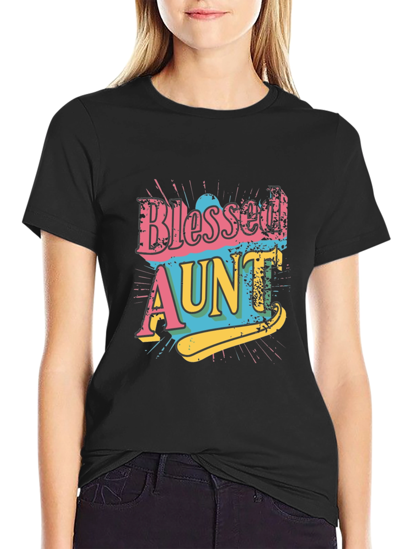 Black Blessed Aunt Graphic Tee - Trendy Family Apparel view 2