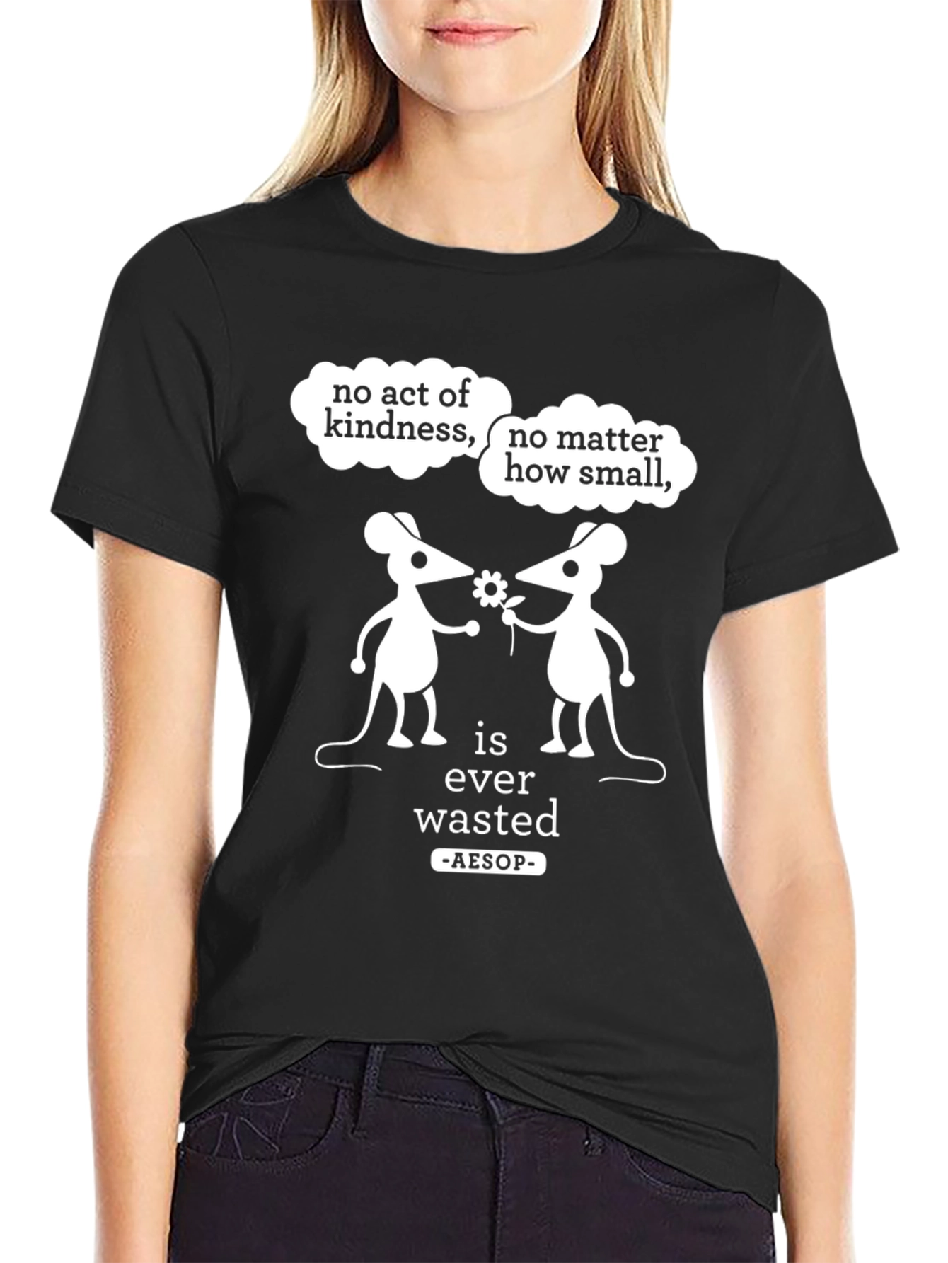Black Kindness T-Shirt: Aesop Quote, Mouse Graphic, Unisex view 2