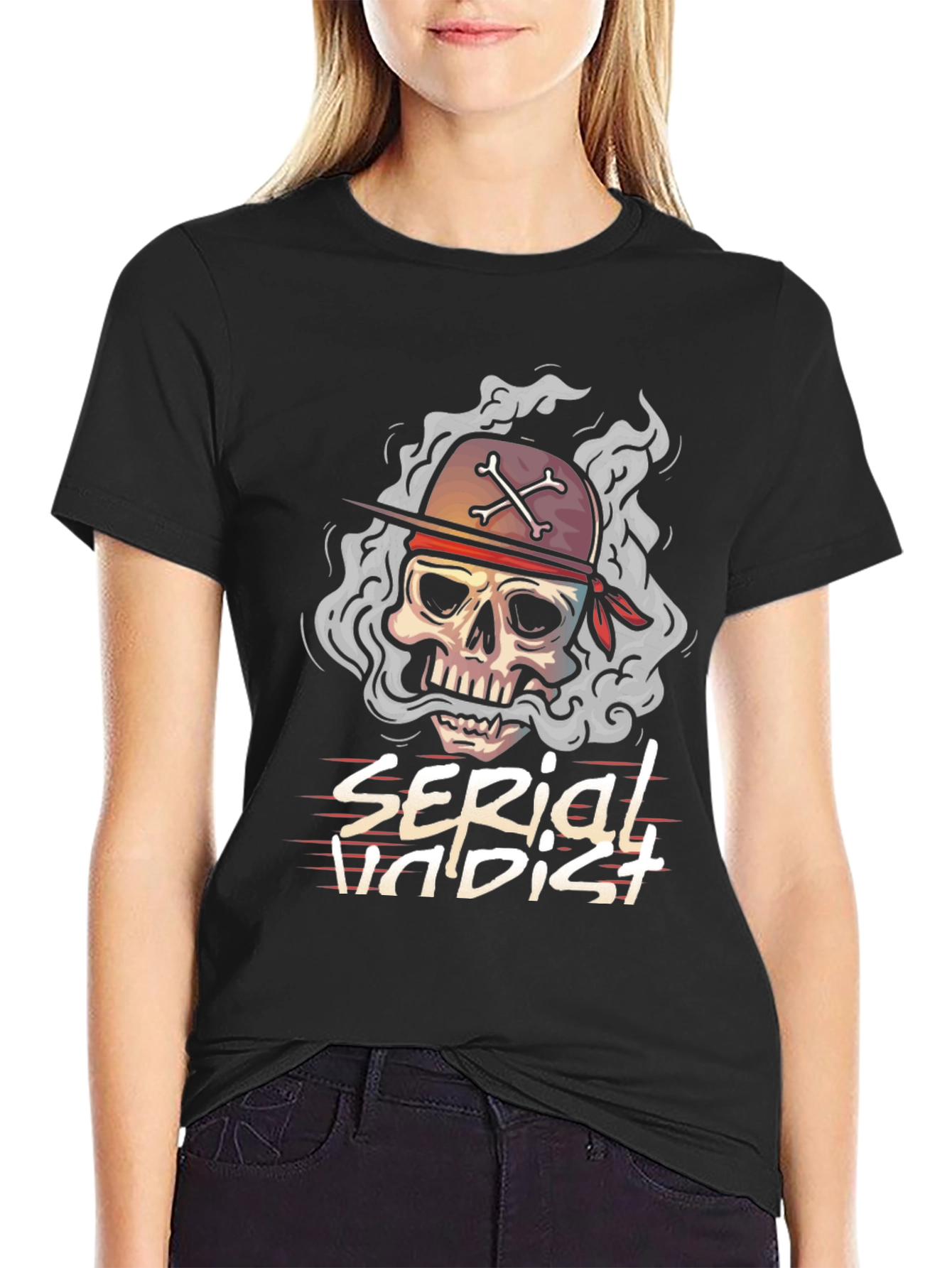 Black Serial Undist T-Shirt: Skull & Crossbones Design view 2