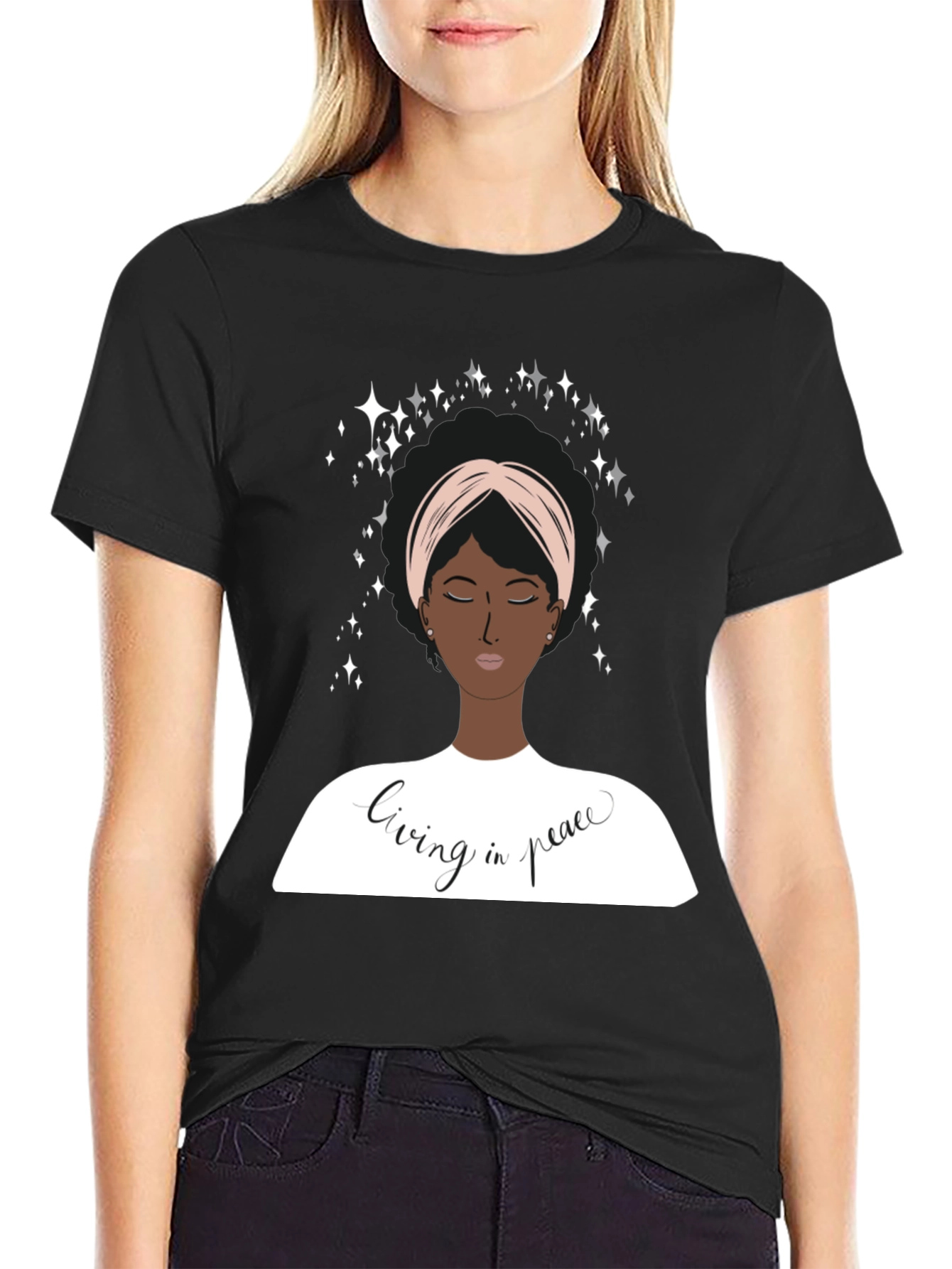 Black Living In Peace Graphic T-Shirt view 2