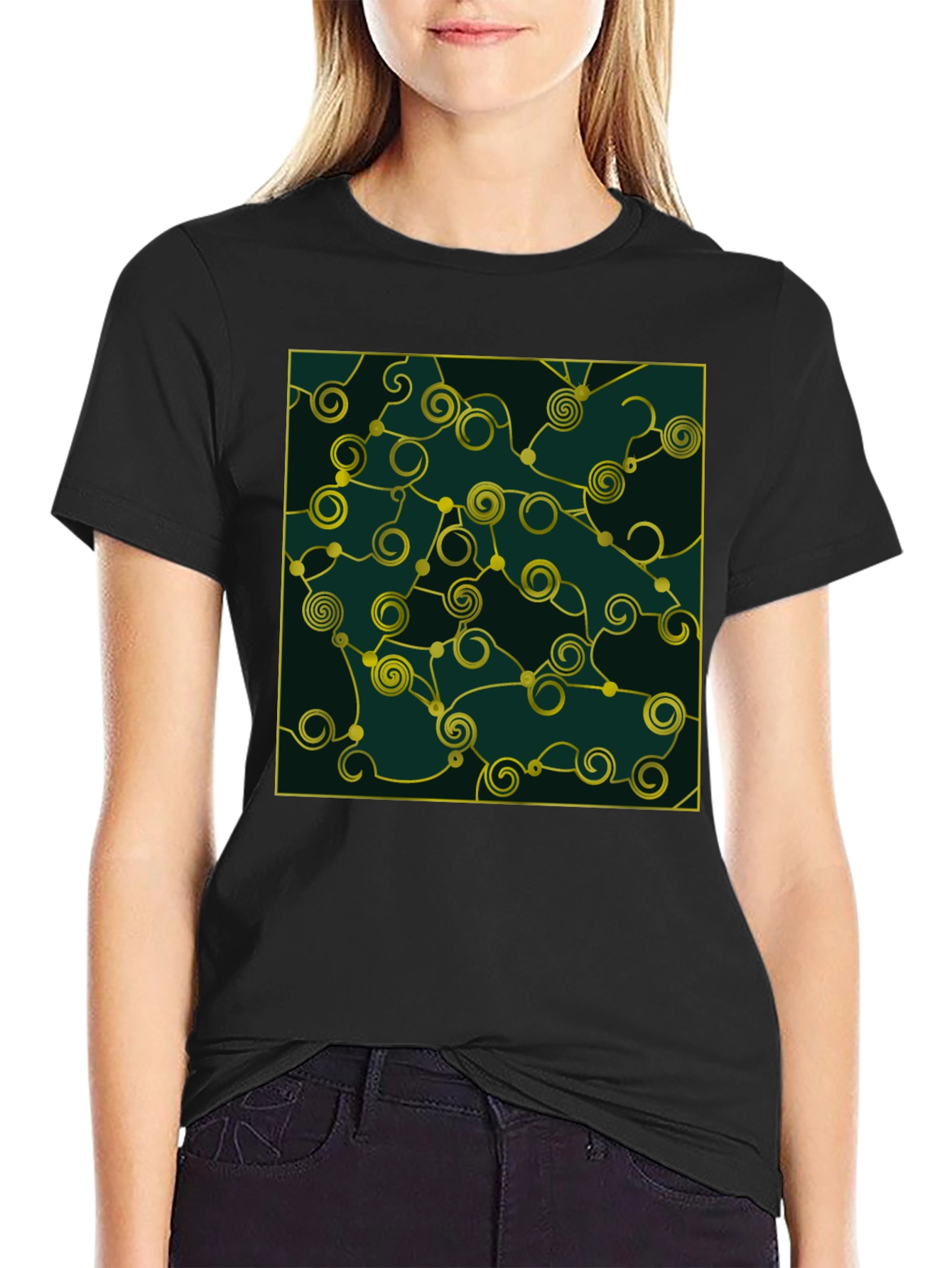 Black Abstract Swirl Graphic Black T-Shirt view 2
