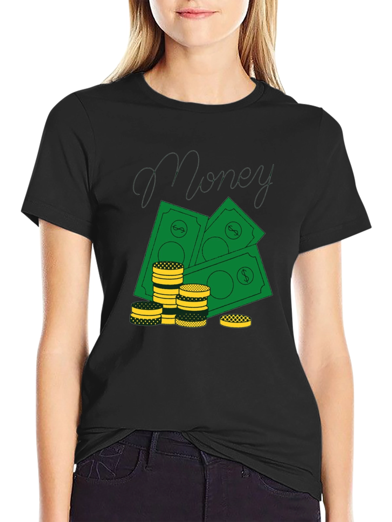 Black Money Graphic Print Black T-Shirt view 2