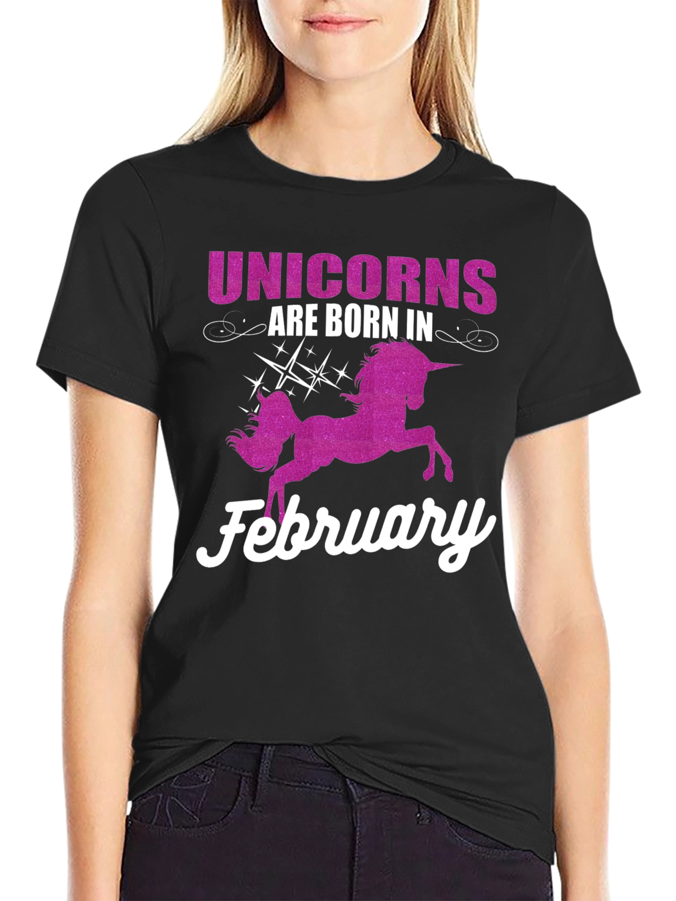 Black Unicorns Born in February T-Shirt view 2