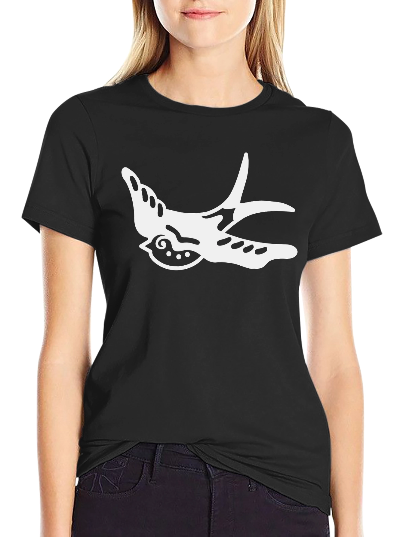 Black Stylish Black T-Shirt with Swallow Graphic view 2