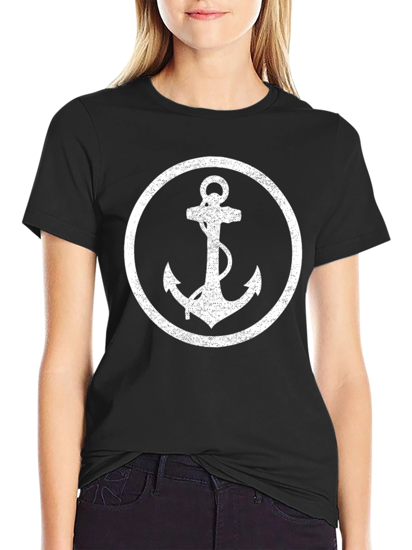 Black Anchor Graphic Tee - Black Cotton Casual Wear view 2