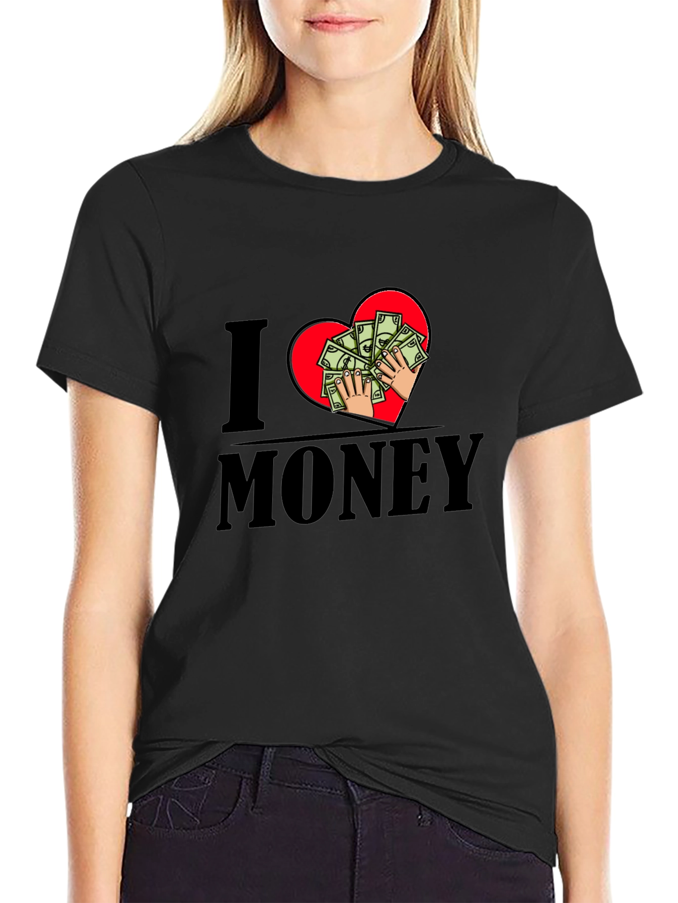 Black I Love Money Graphic T-Shirt - Black Cotton Tee view 2