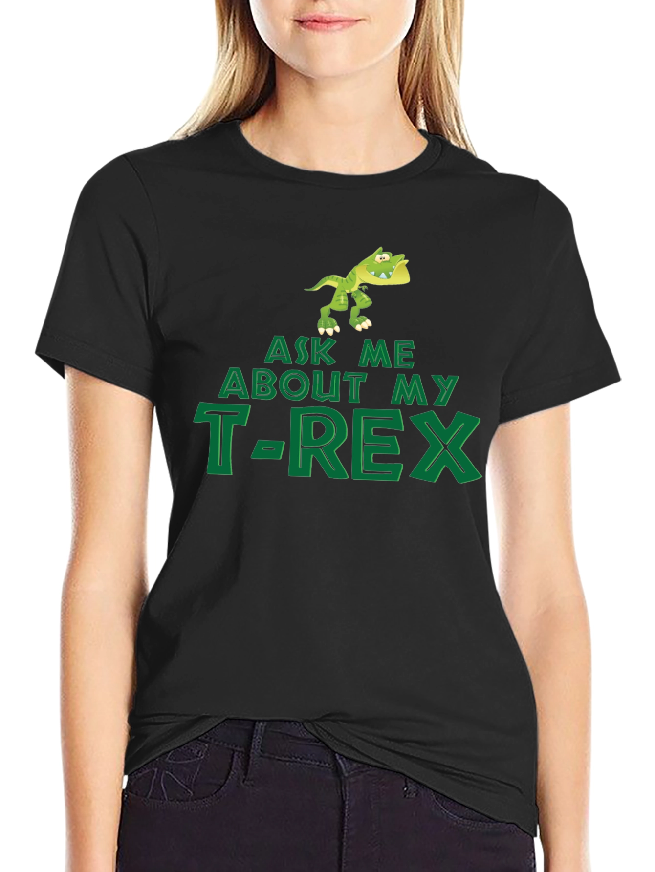 Black Ask Me About My T-Rex Black Cotton Tee view 2