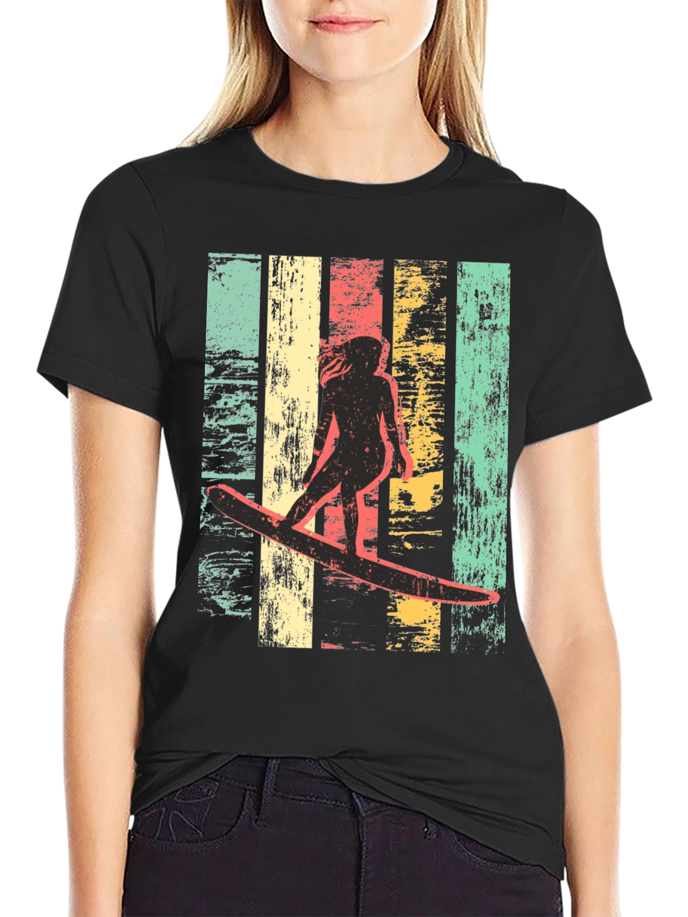 Black Vintage Surfer Graphic Tee - Cool Retro Design view 2