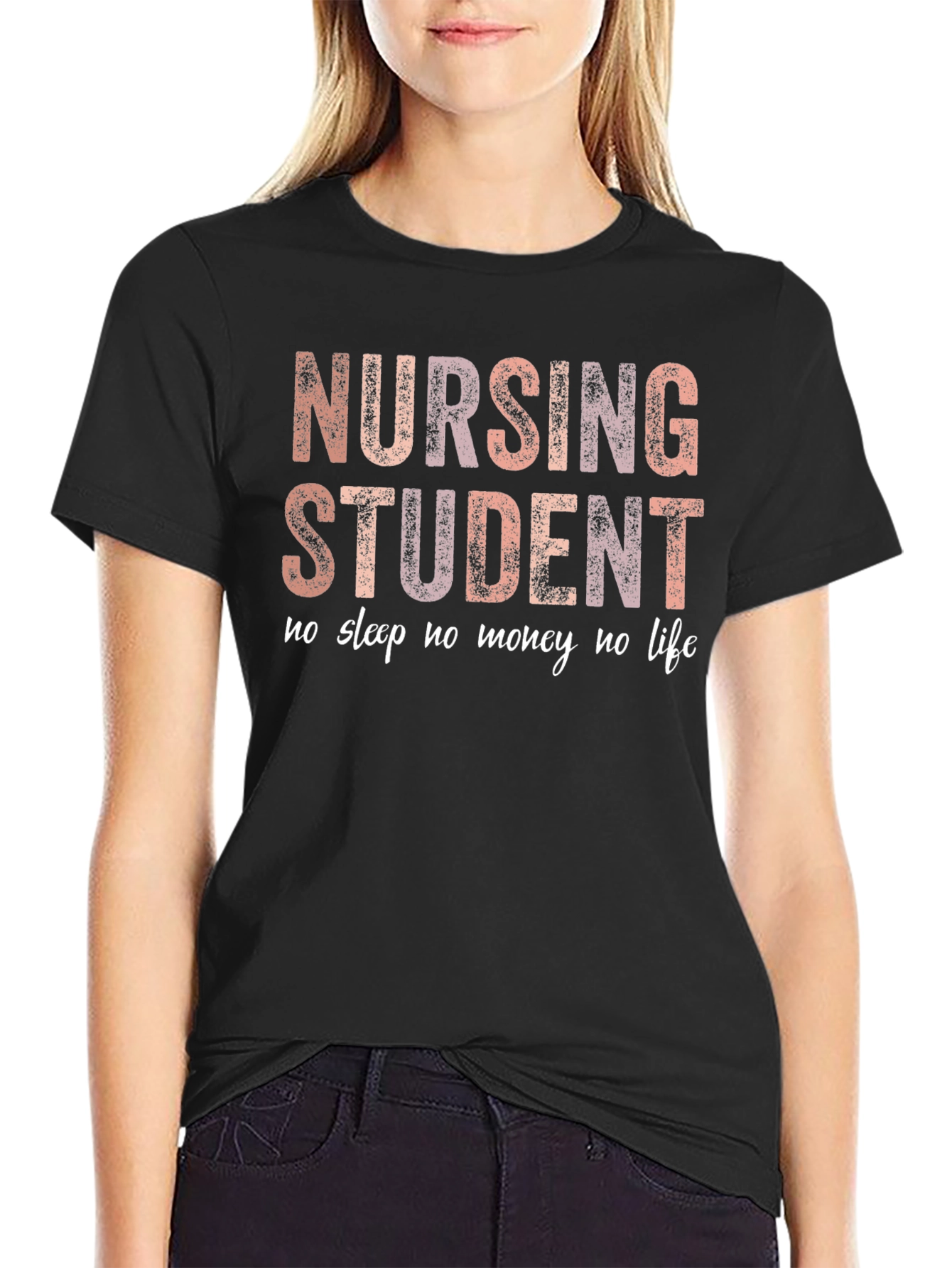 Black Nursing Student T-Shirt - No Sleep, No Money, No Life view 2