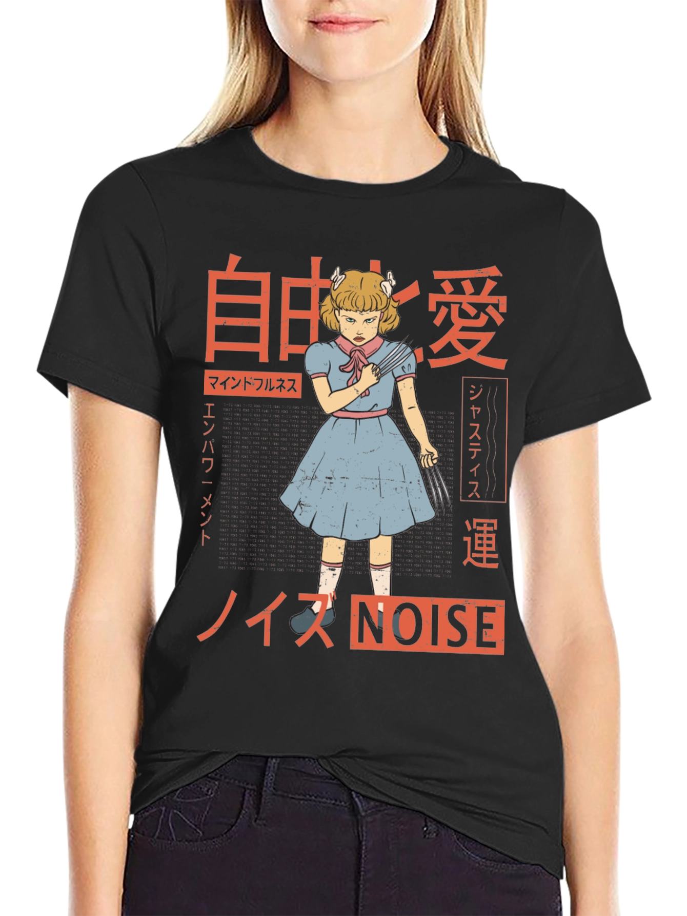 Black Creepy Girl Japanese Graphic Tee view 2