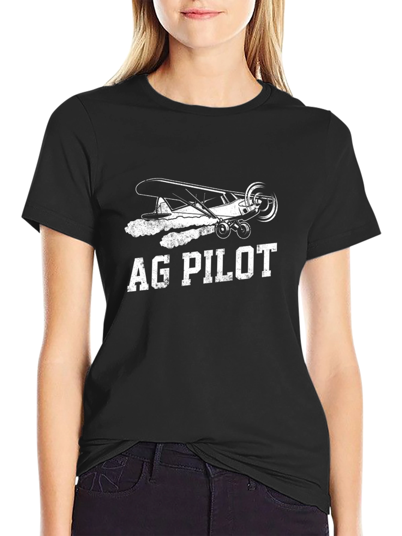 Black Ag Pilot Black T-Shirt Aviation Plane Crop Duster Tee view 2