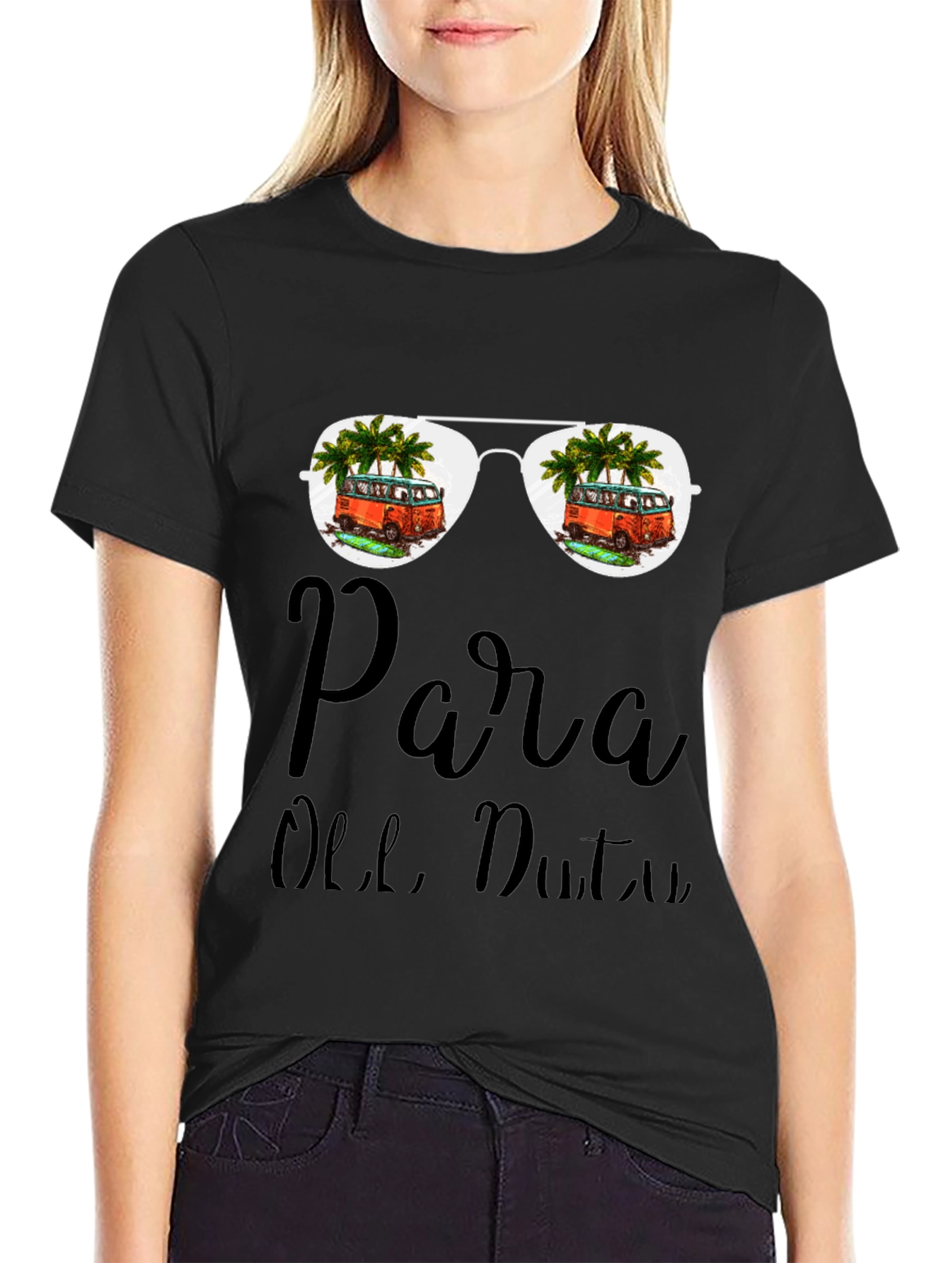 Black Para Olle, Duty T-Shirt: Beach Van Sunglasses Design view 2