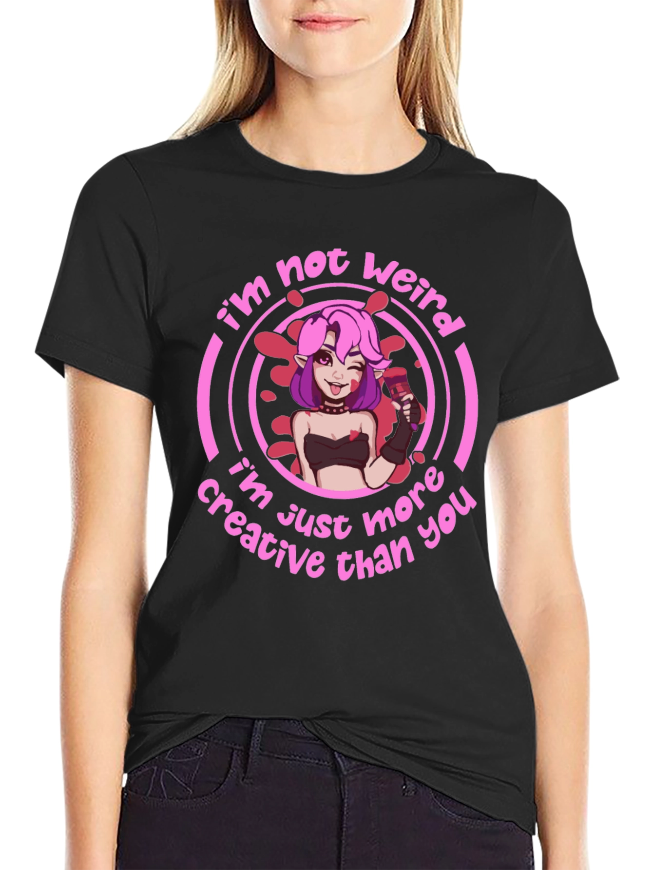 Black I'm Not Weird Graphic T-Shirt - Creative Design view 2