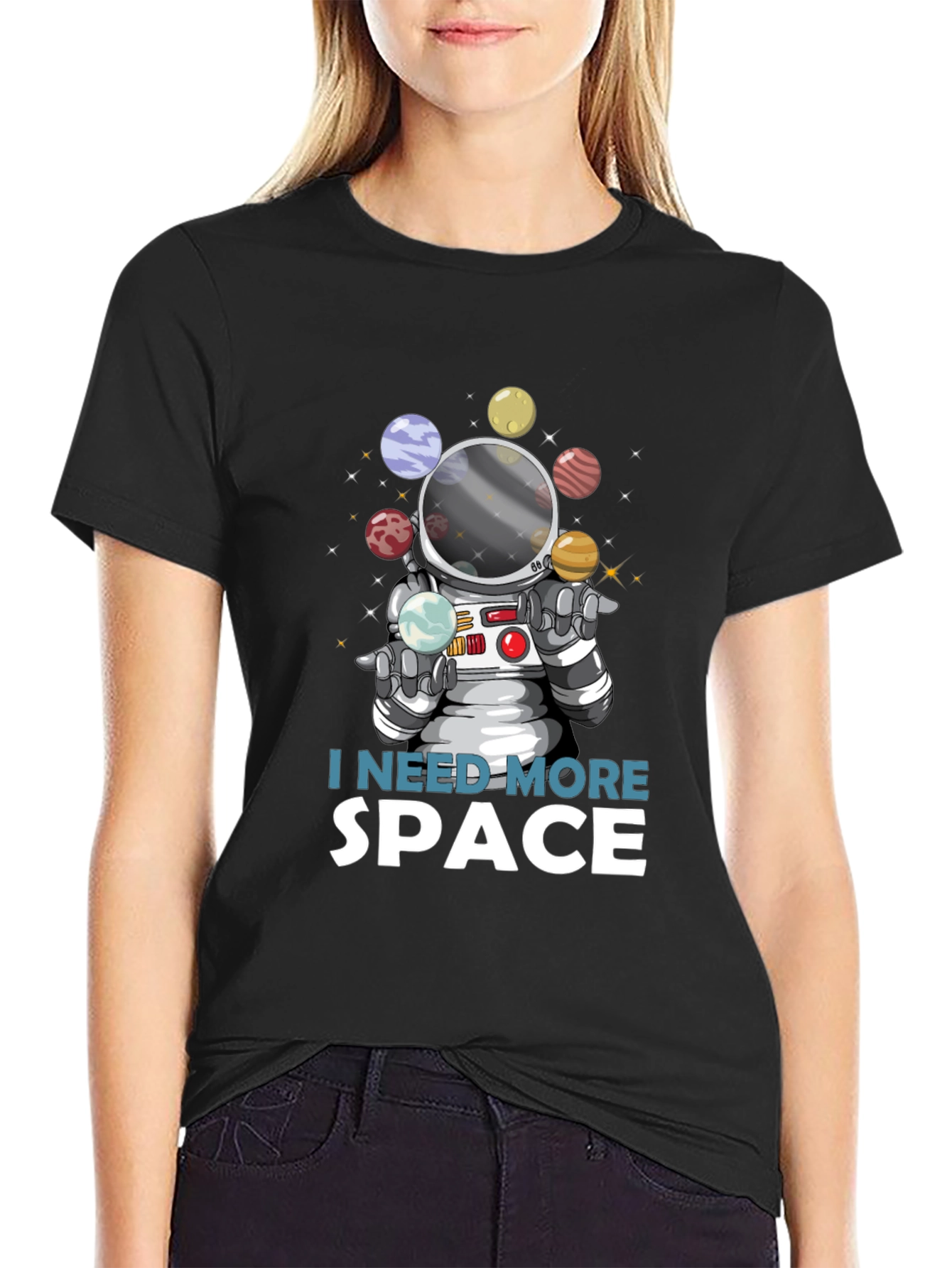 Black I Need More Space Astronaut T-Shirt view 2