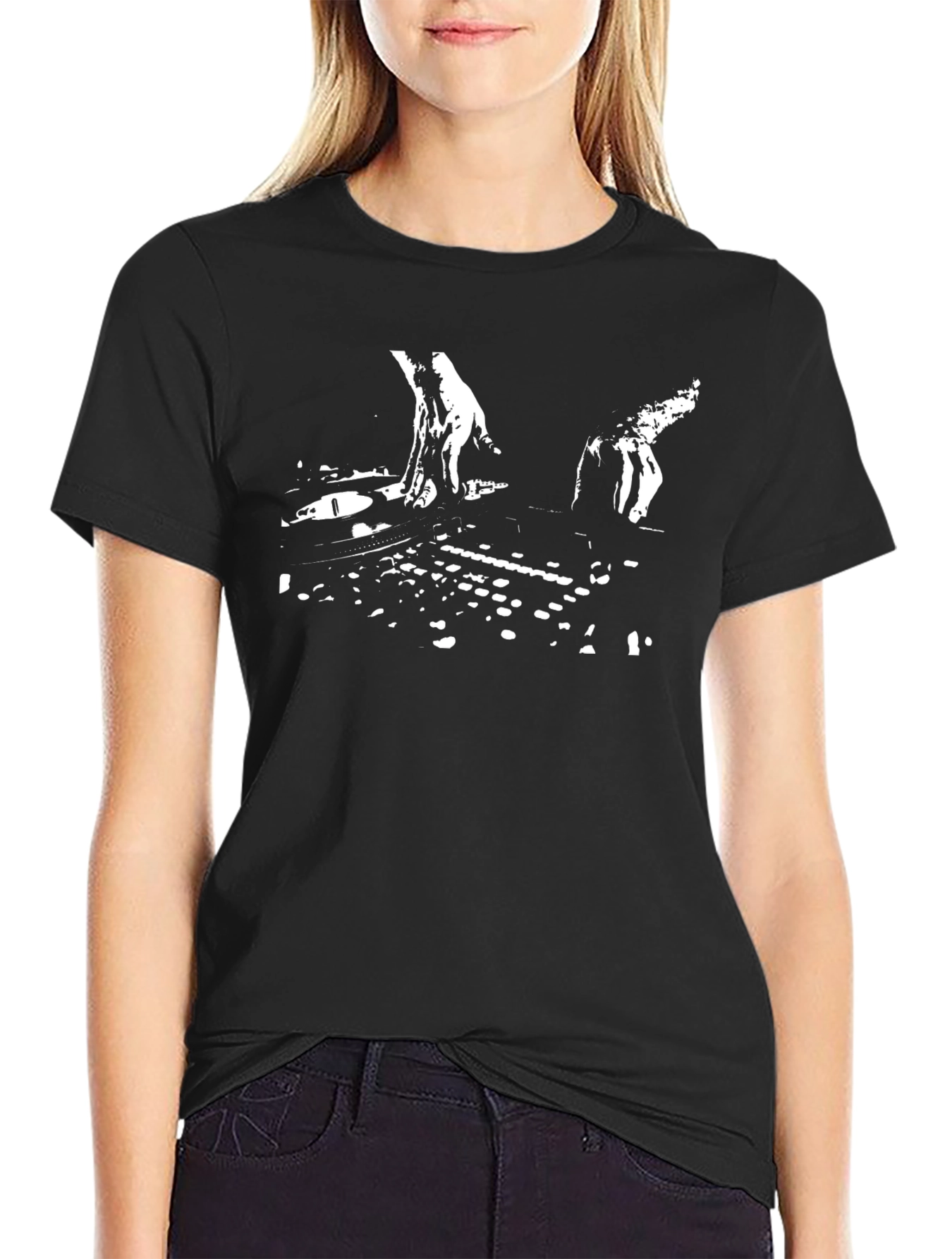 Black DJ Turntable Graphic Black T-Shirt view 2