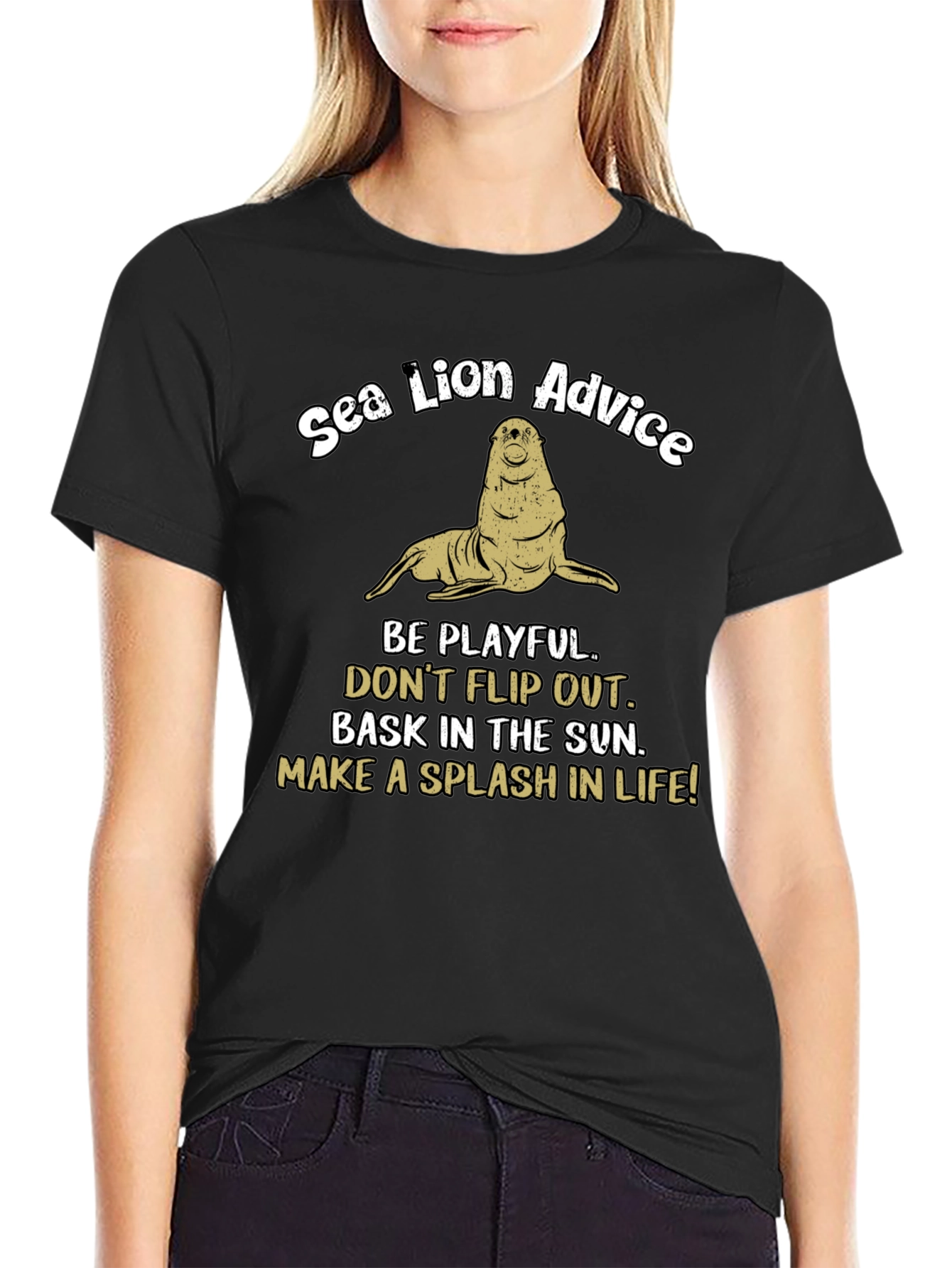 Black Sea Lion Advice Graphic T-Shirt view 2