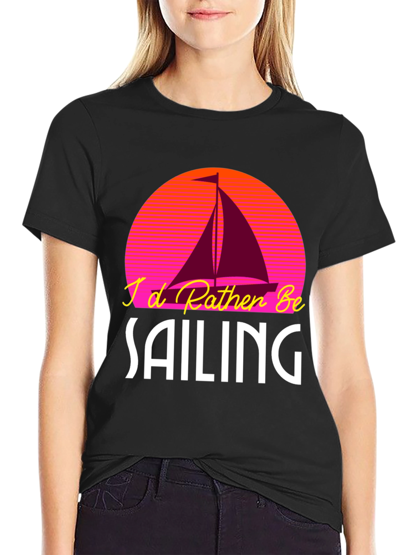 Black I'd Rather Be Sailing T-Shirt view 2