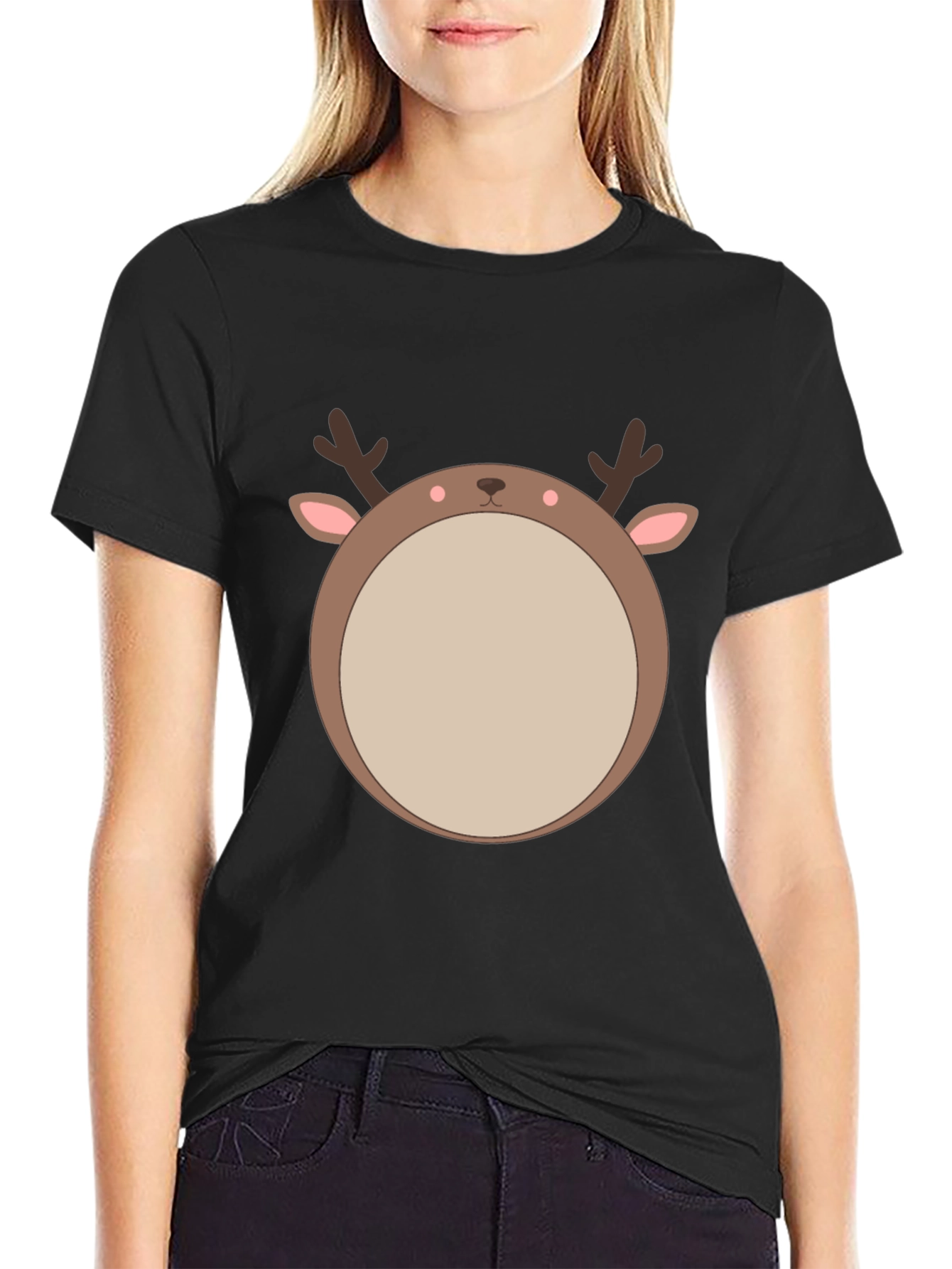 Black Reindeer Graphic Tee - Festive Holiday Style view 2