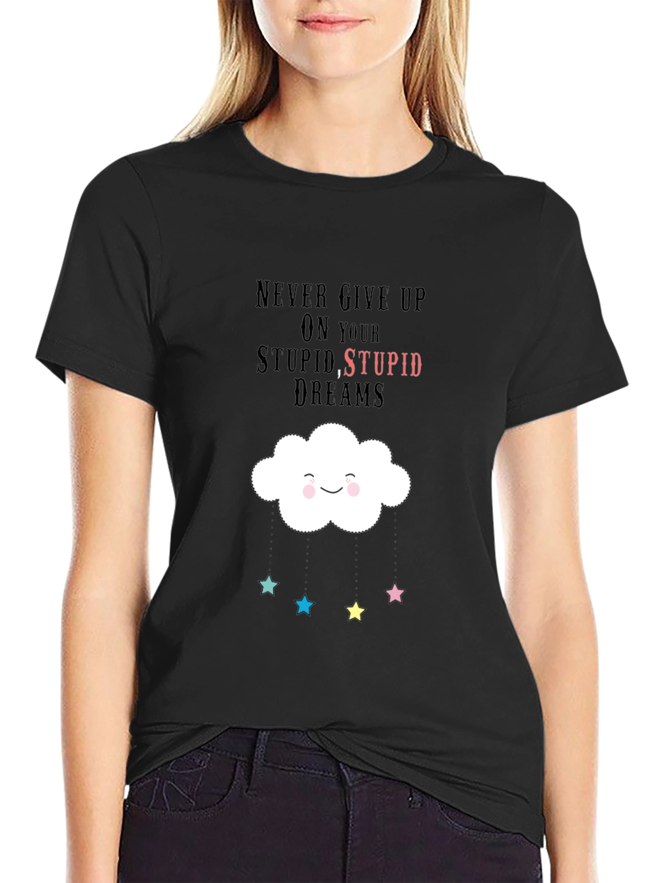 Black Dreamy Graphic Tee - Never Give Up view 2