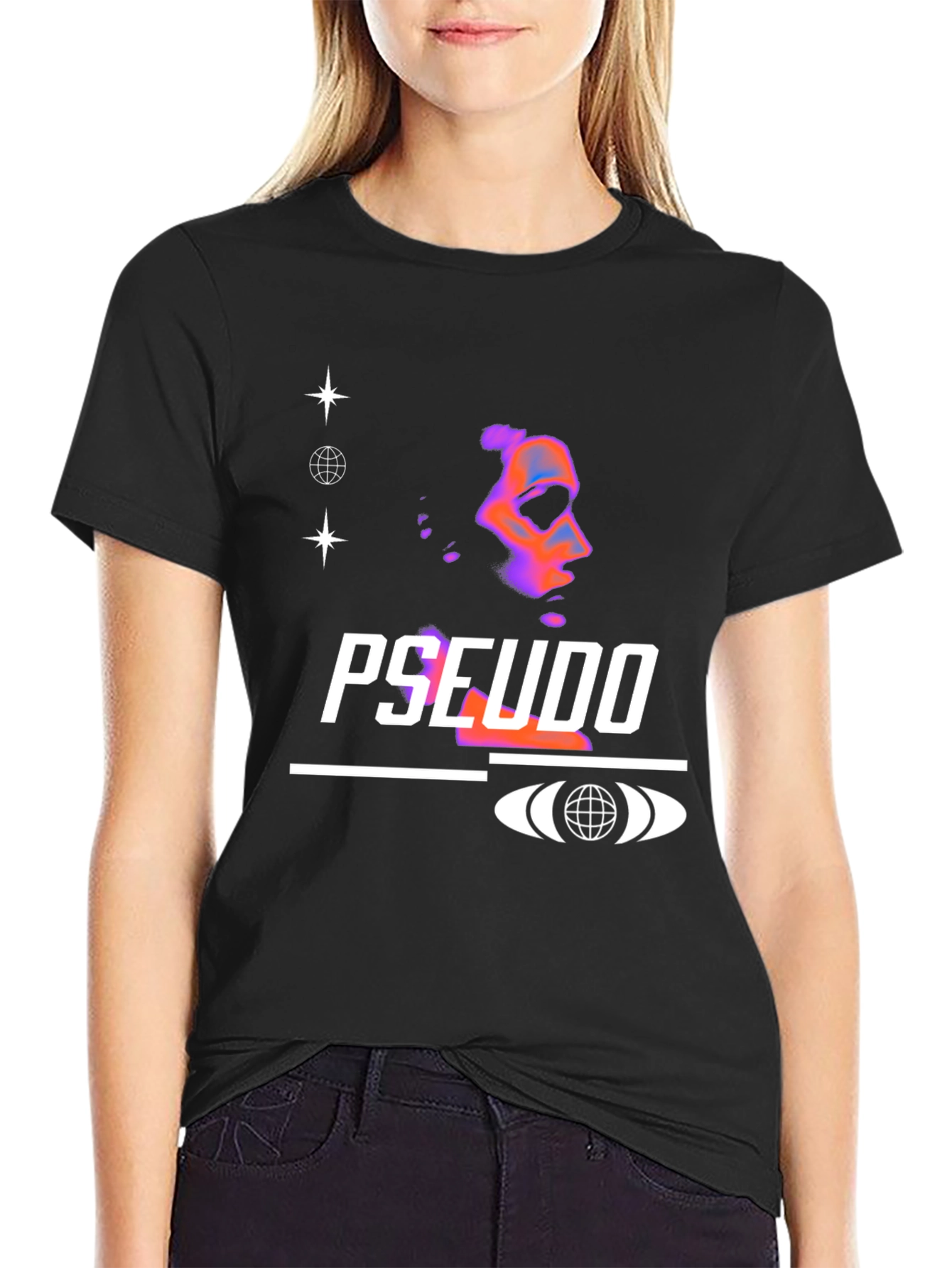 Black Pseudo Graphic Black T-Shirt view 2
