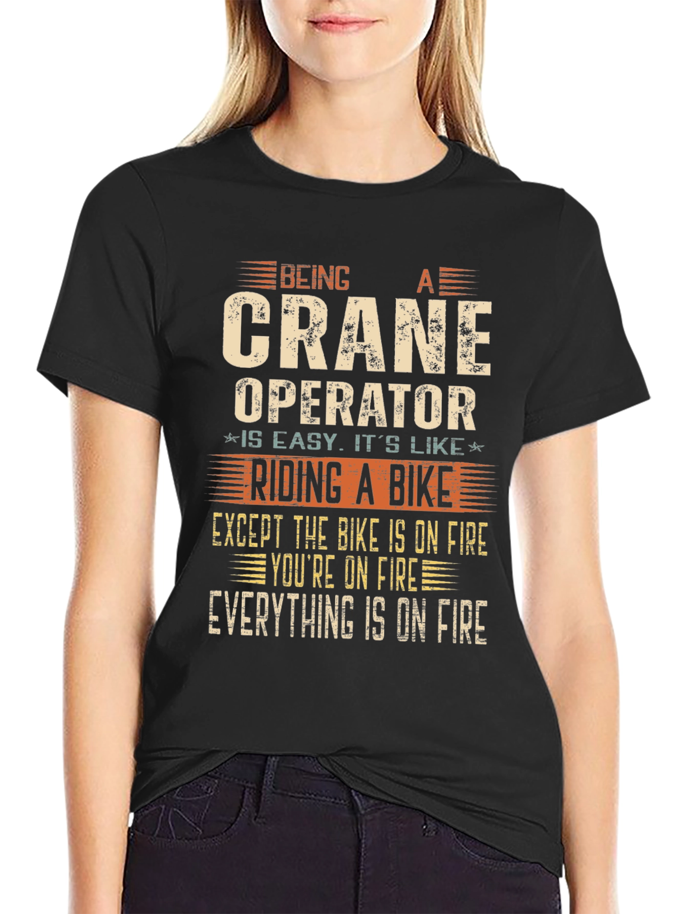 Black Crane Operator On Fire Joke T-Shirt view 2