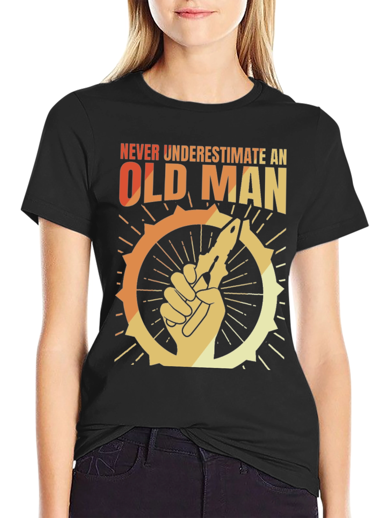 Black Never Underestimate an Old Man Graphic T-Shirt view 2